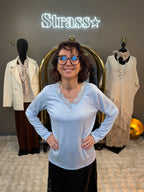 Top Chaud Chaud Dentelle Bleu Ciel