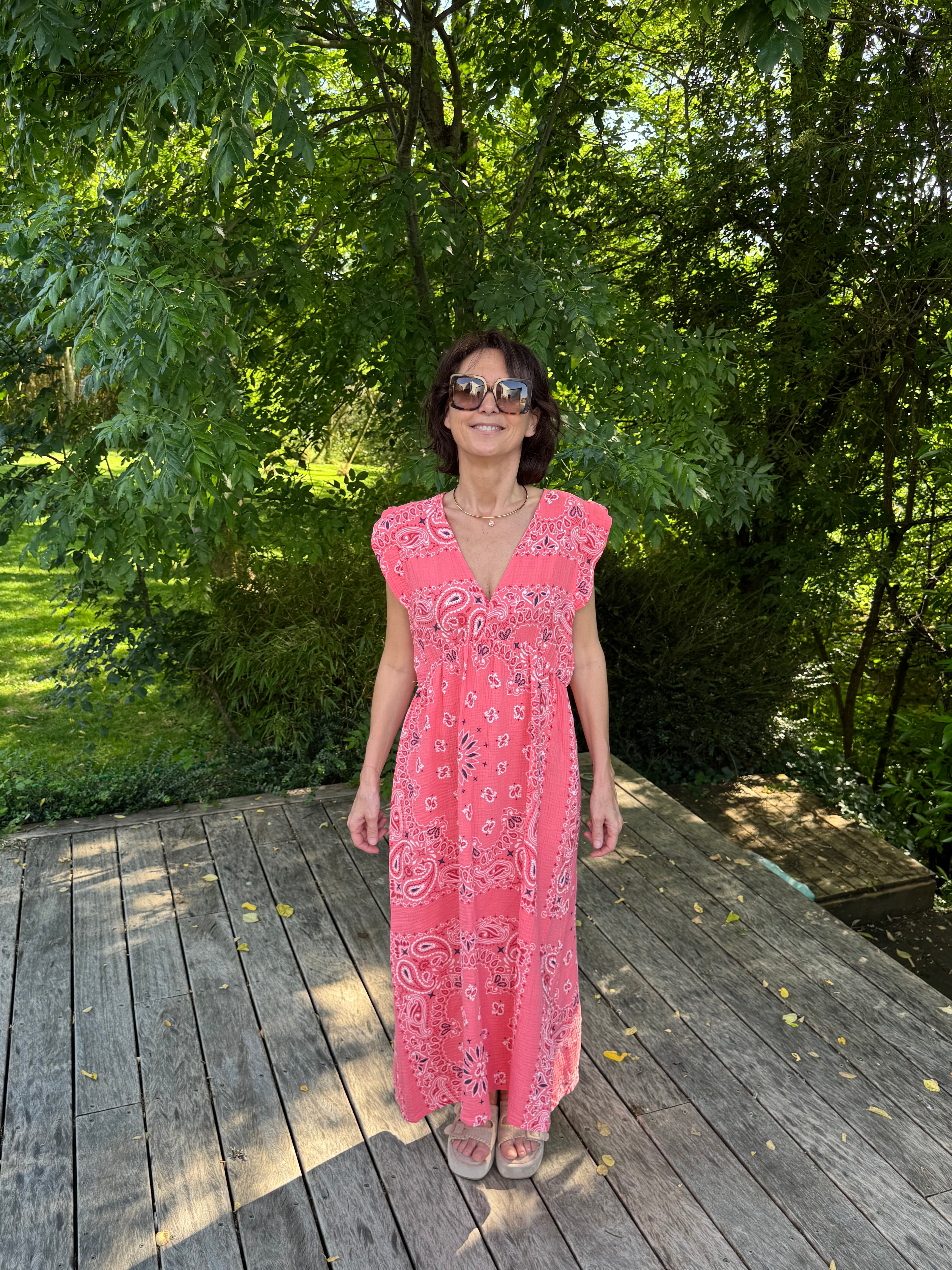 Robe Bandana Gaze de Coton Corail