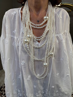 Sautoir Multi Rangs Perles et Boucles d’oreilles Blanc