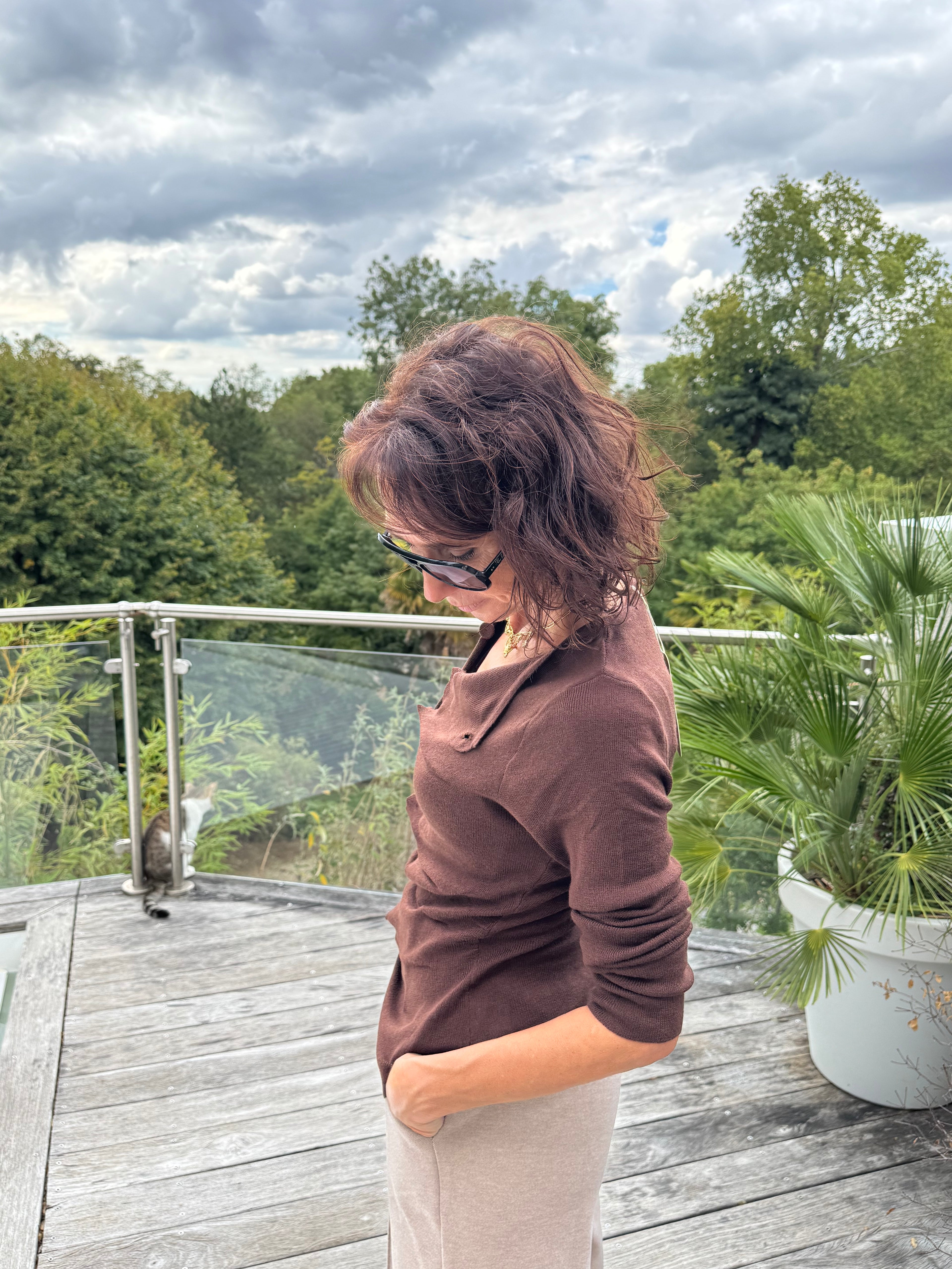 Pull gilet drapé choco