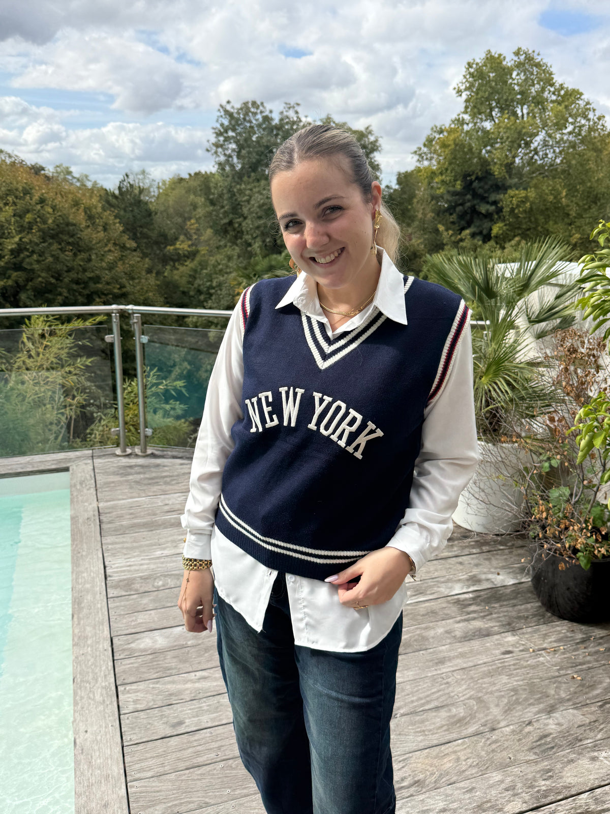 Pulls sans manche New York Marine