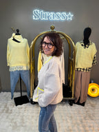 Veste Laine Rase Beige et Jaune Fluo