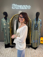 Pull Fleur Lamé Beige