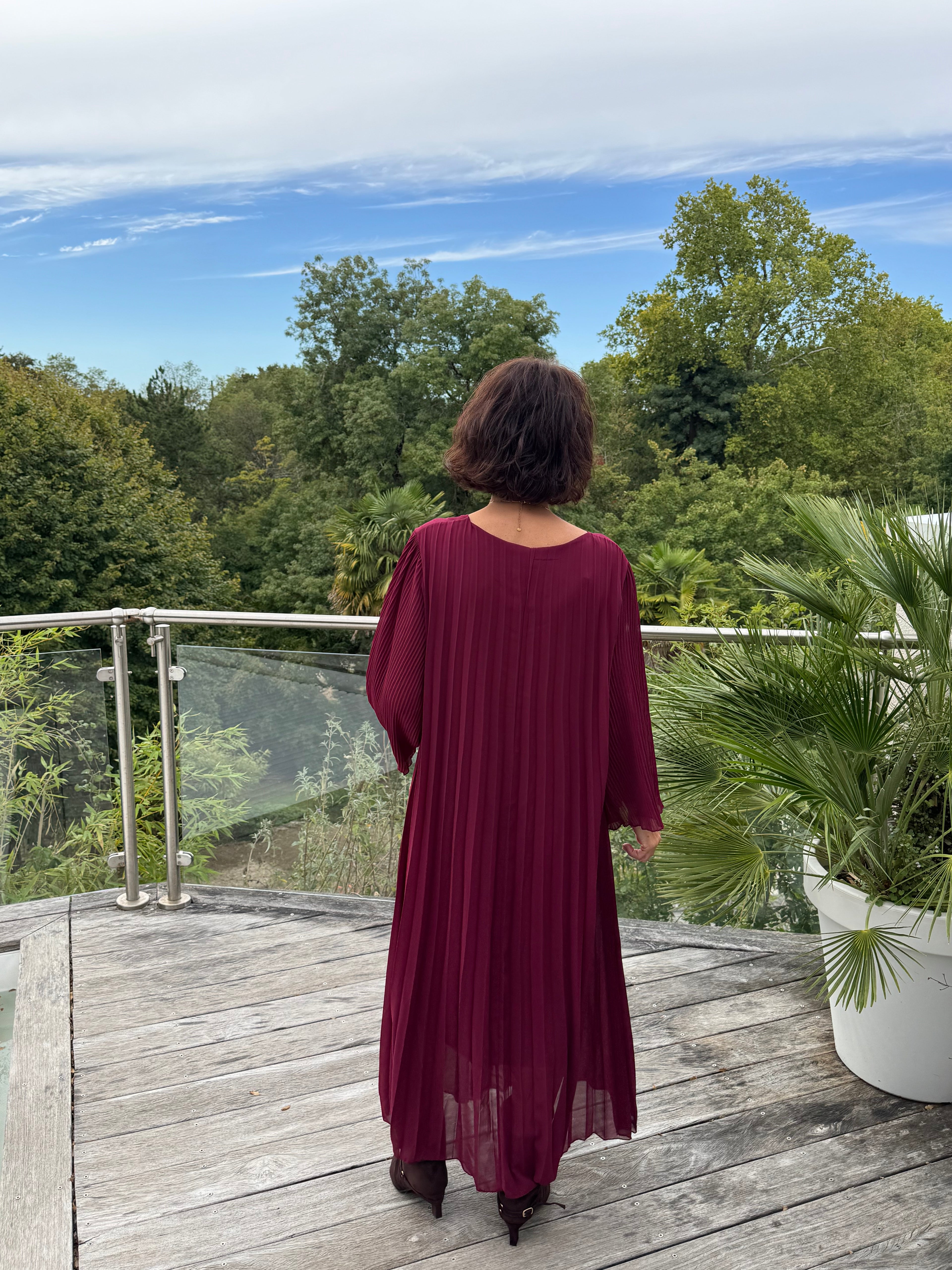 Robe Plissée Divina Bordeaux