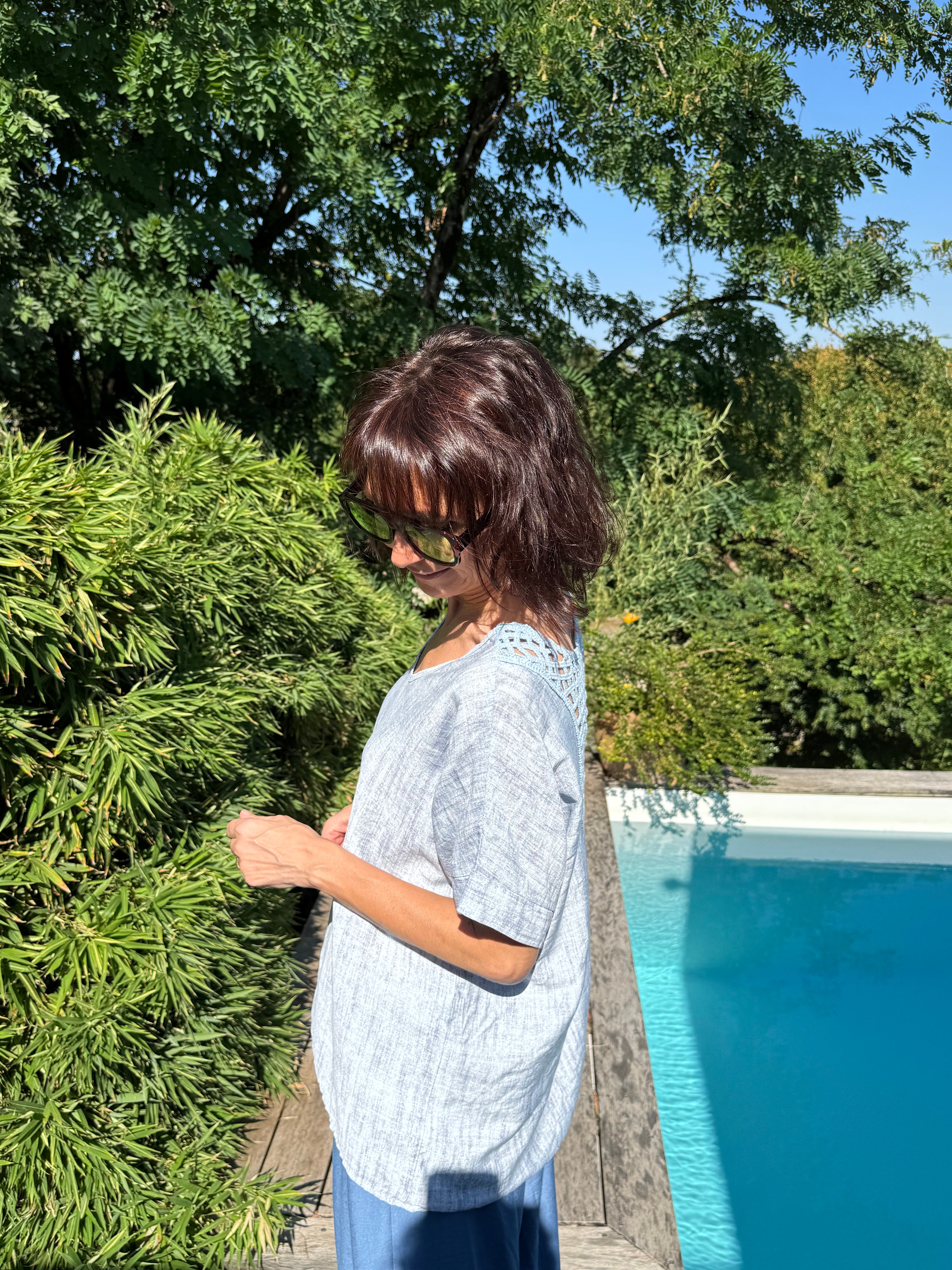 Top Dos Dentelle Bleu Ciel