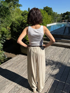 Pantalon Lin et Viscose Ceinture Beige
