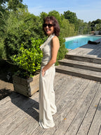 Pantalon lin ceinturé doré
