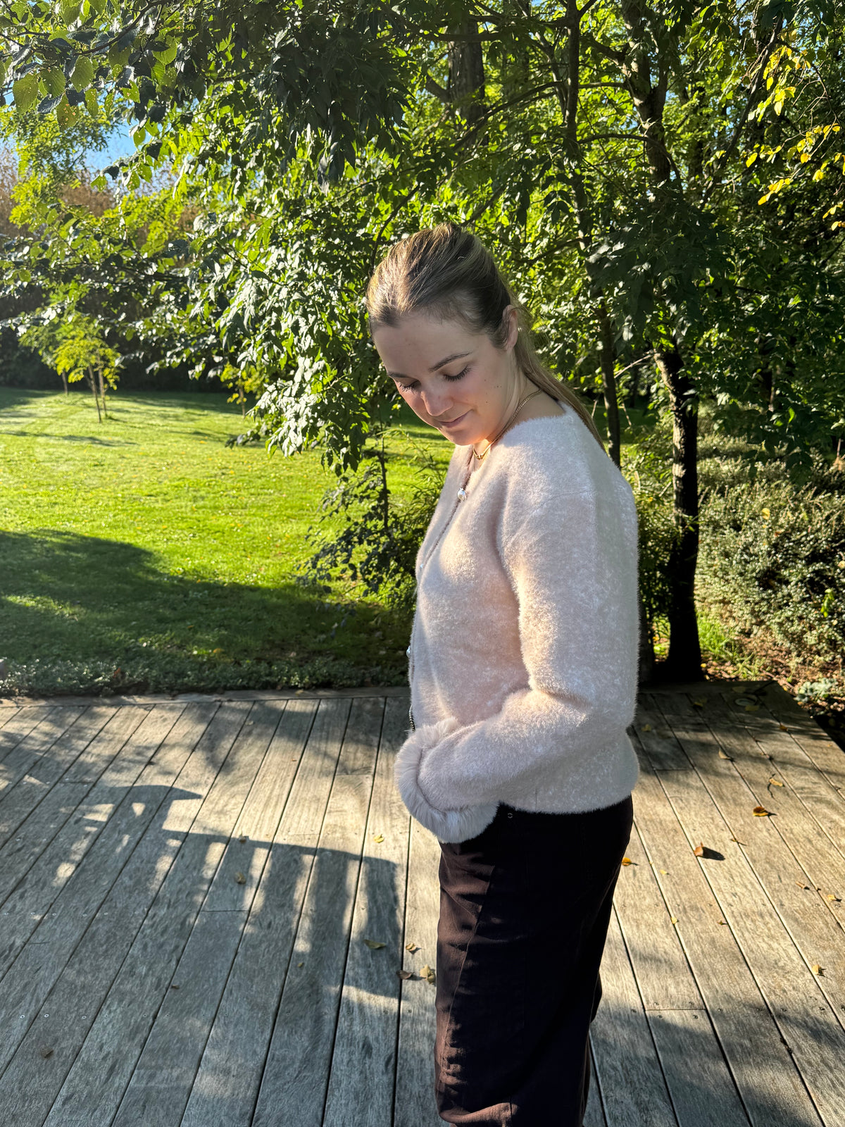 Gilet poignet fourrure beige