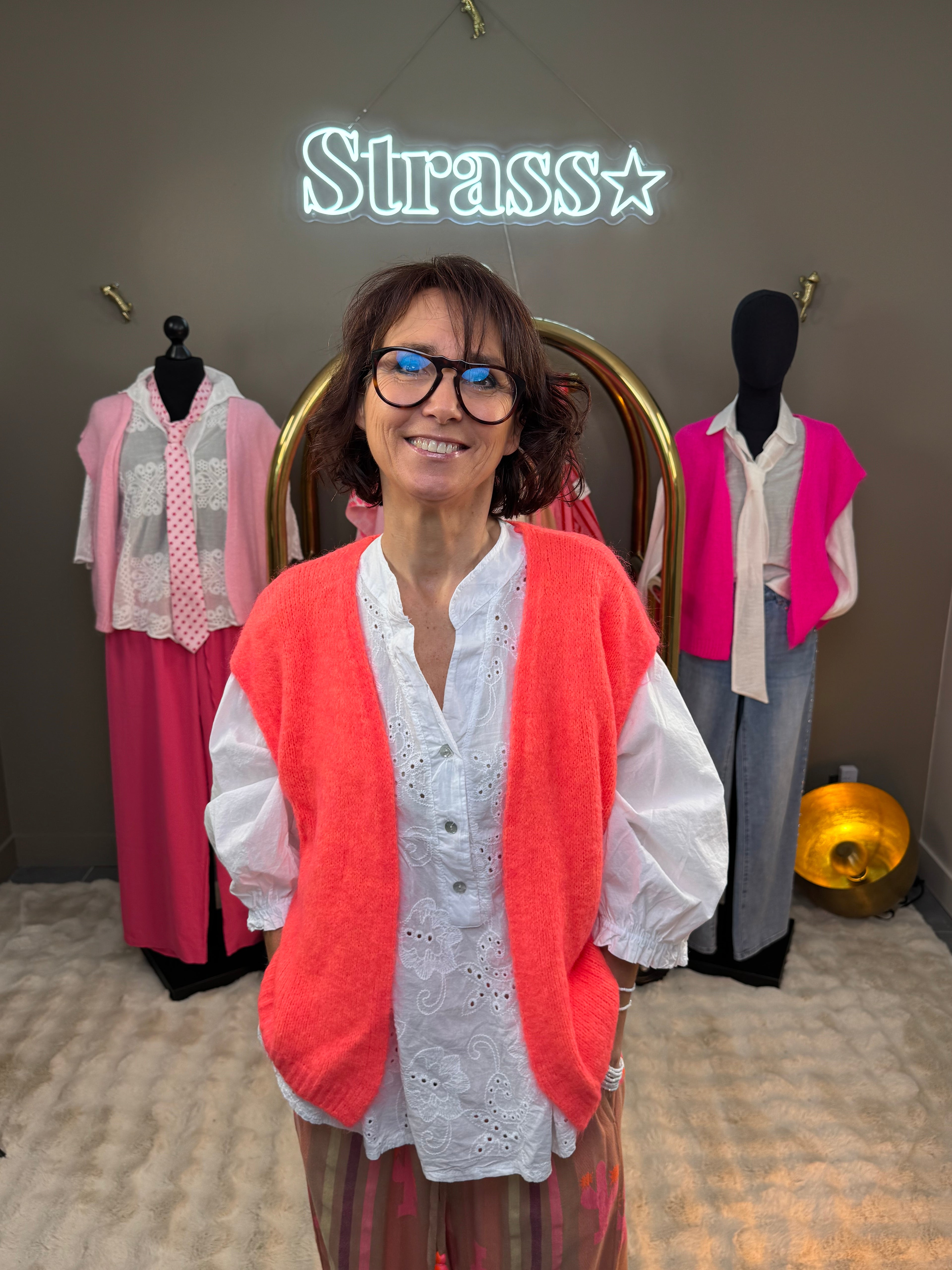 Gilet Mohair Sans Manche Corail Fluo