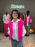 Gilet Mohair Sans Manche Rose Fluo