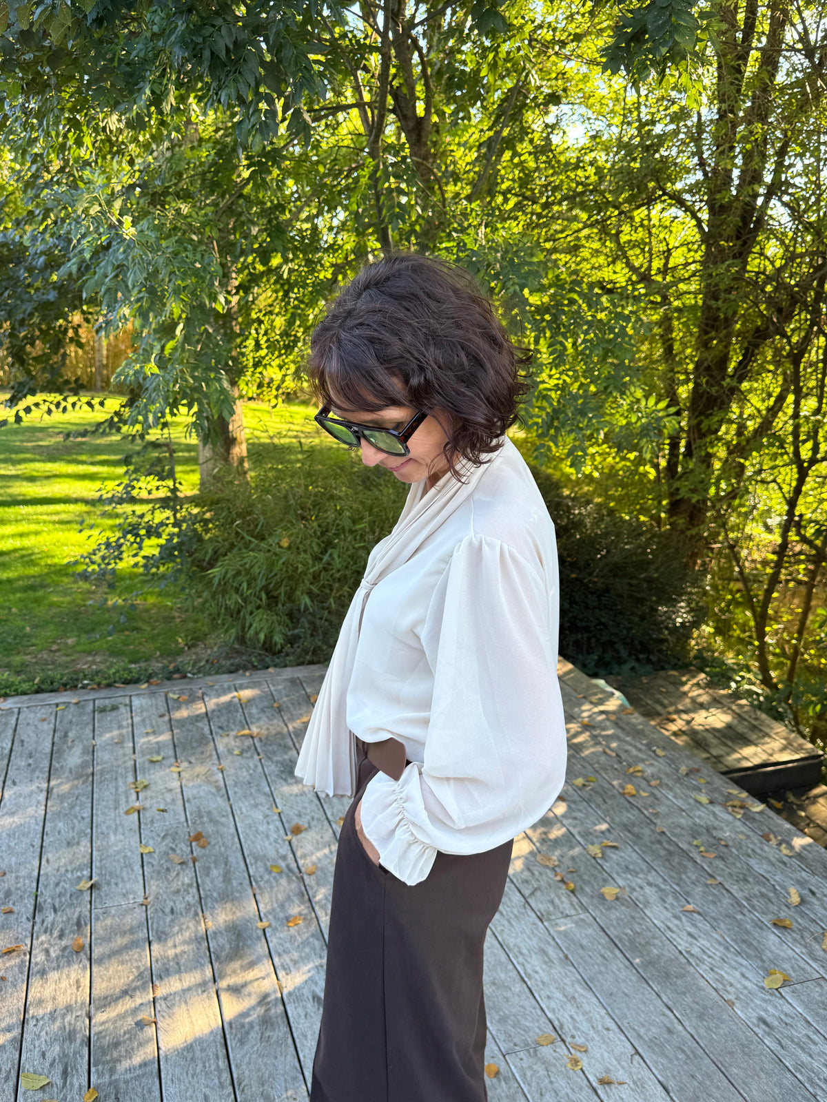 Top col foulard beige