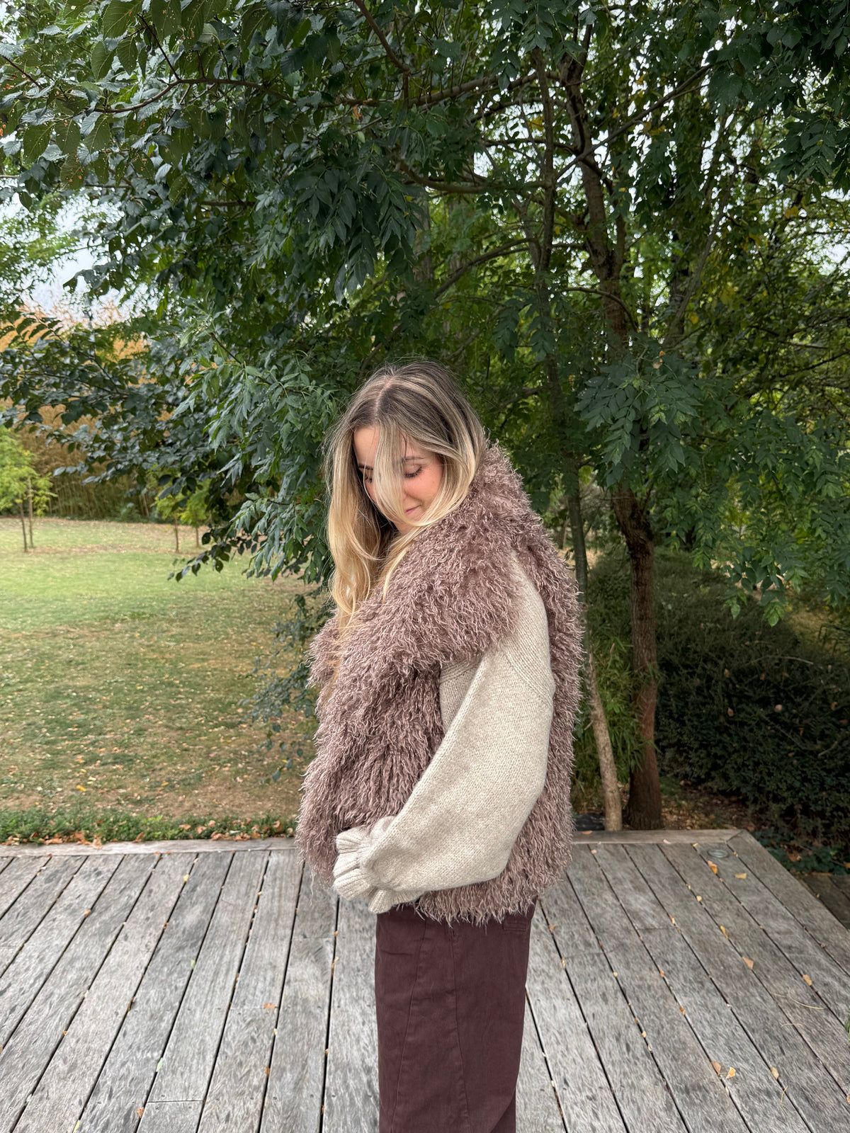 Gilet mouton de Mongolie taupe