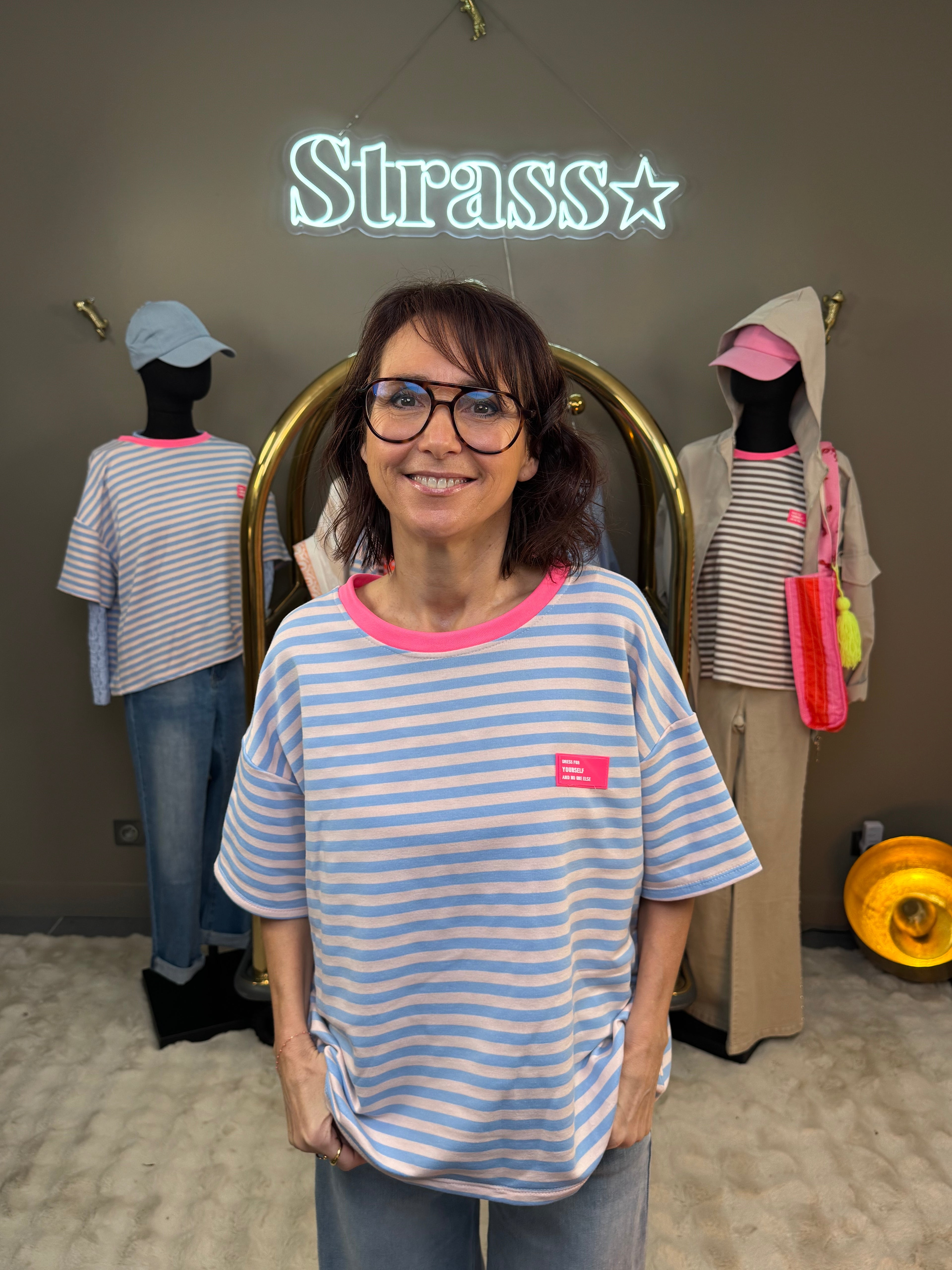 Tee Shirt Dress Bleu et Rose Fluo