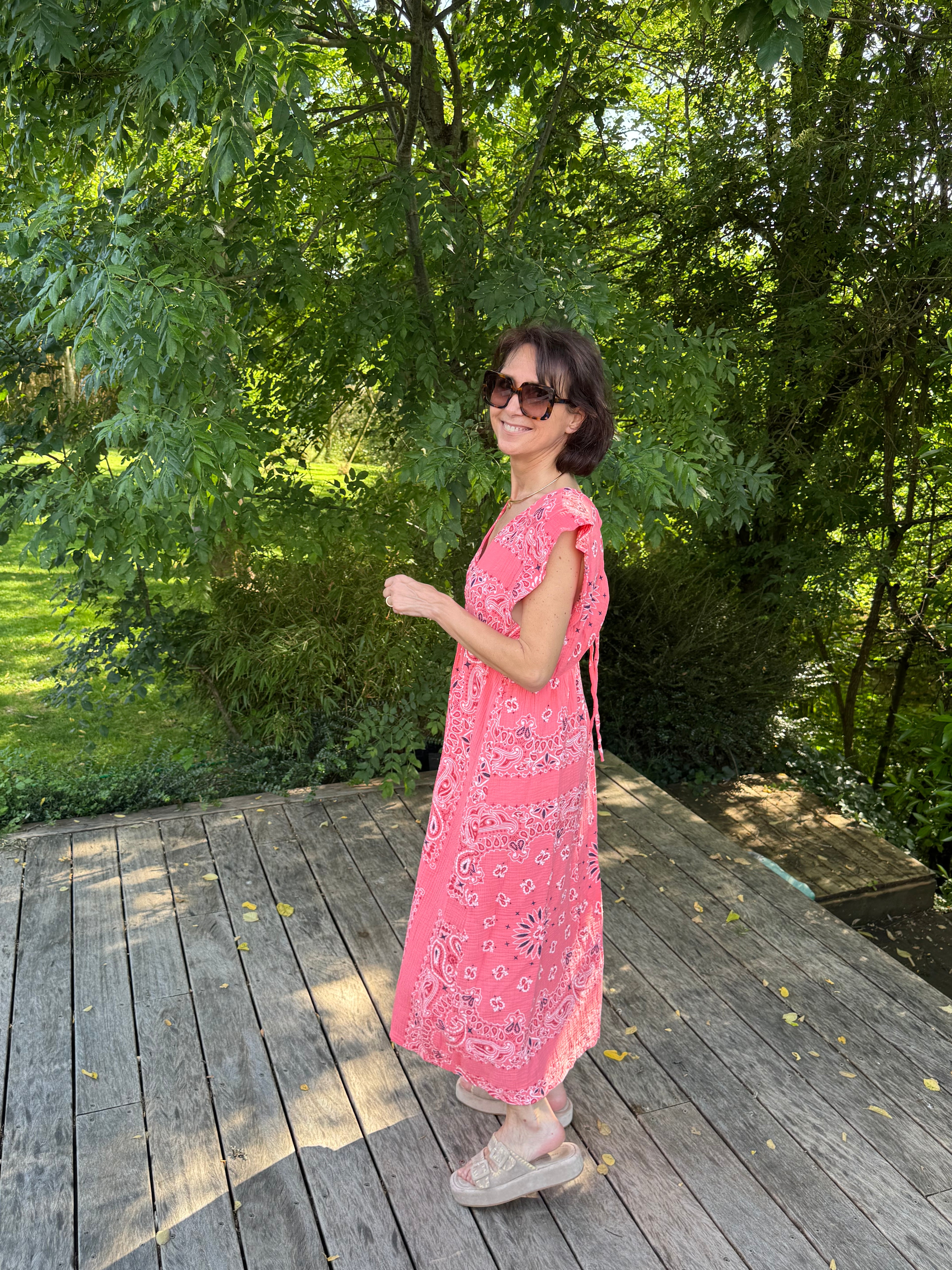 Robe Bandana Gaze de Coton Corail
