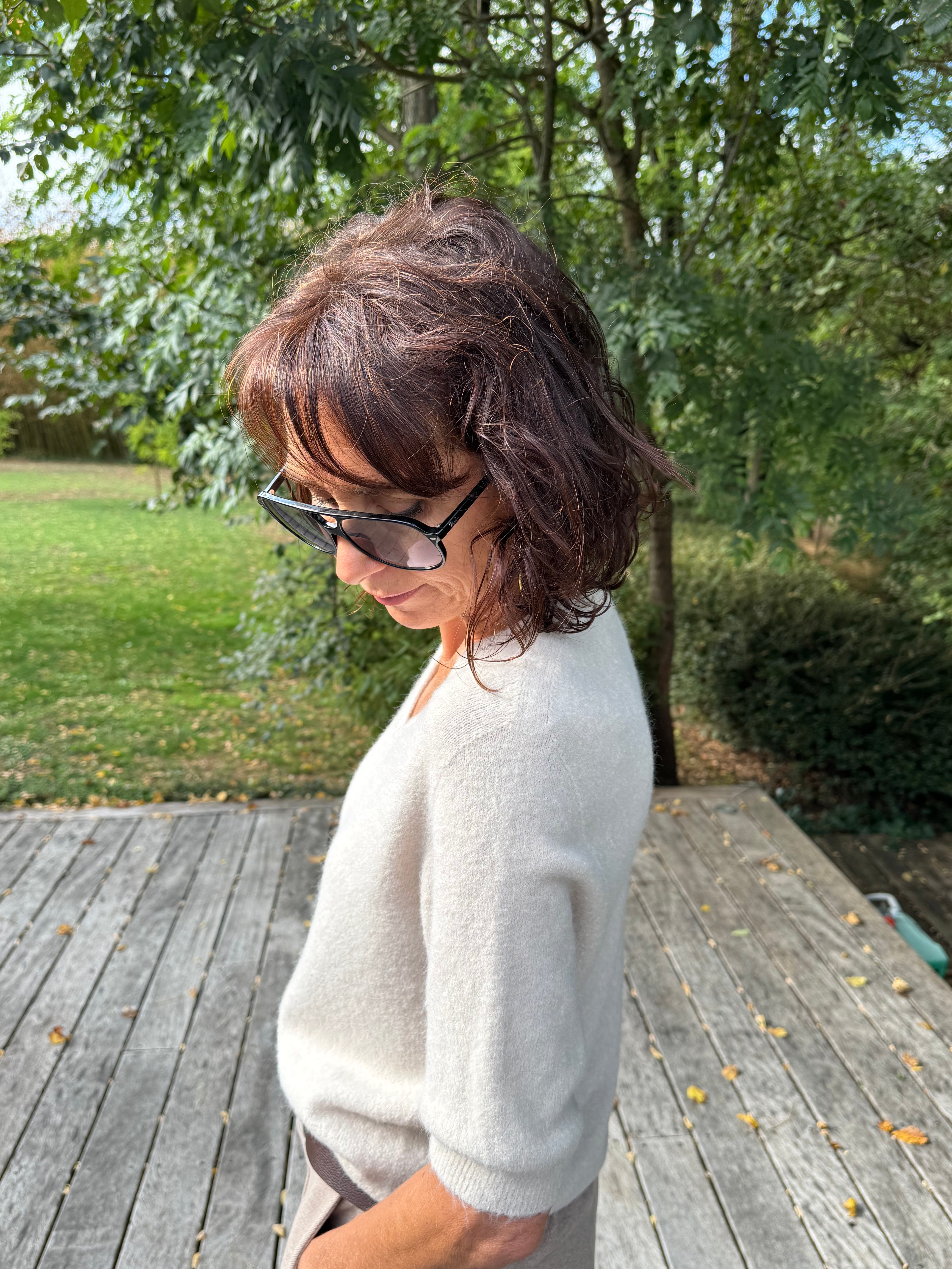 Pull Vincent Col V Manche Courte Beige