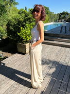Pantalon Lin et Viscose Ceinture Beige