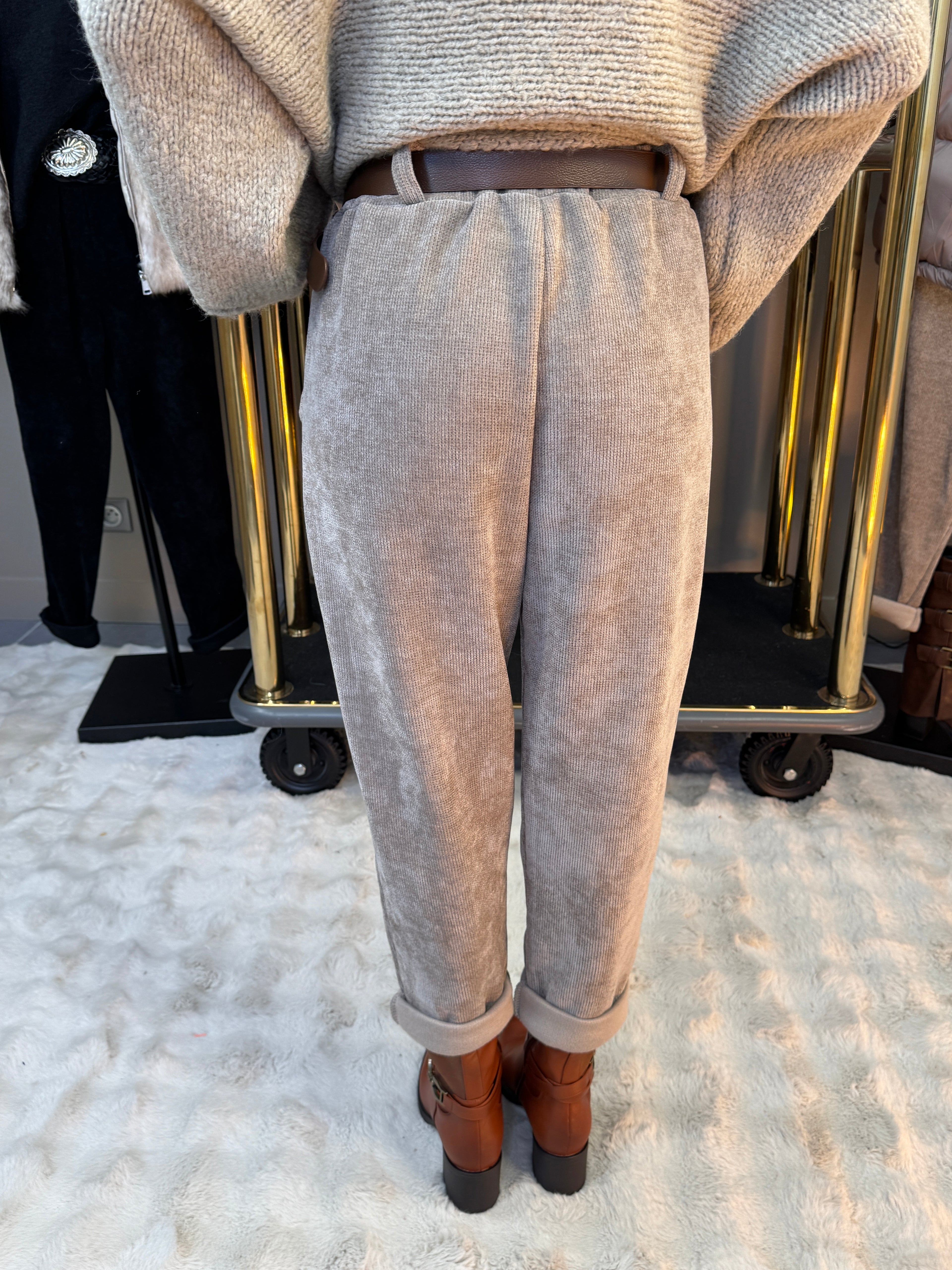 Pantalon Confort Velours Taupe