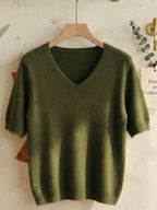 Pull Vincent Col V Manche Courte Kaki
