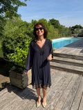Robe Plissée Dentelle Bleu Marine