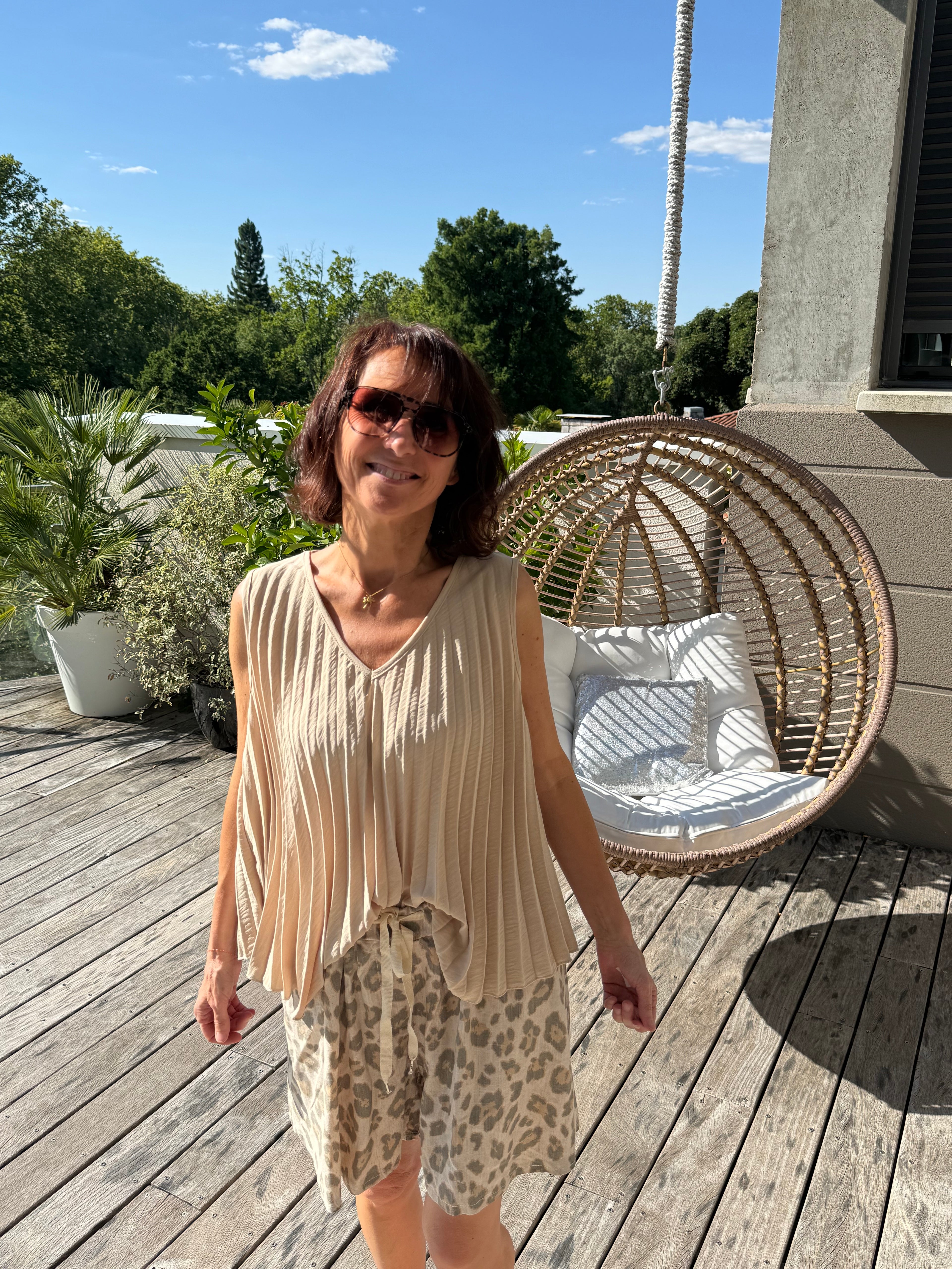 Débardeur Plissé Beige