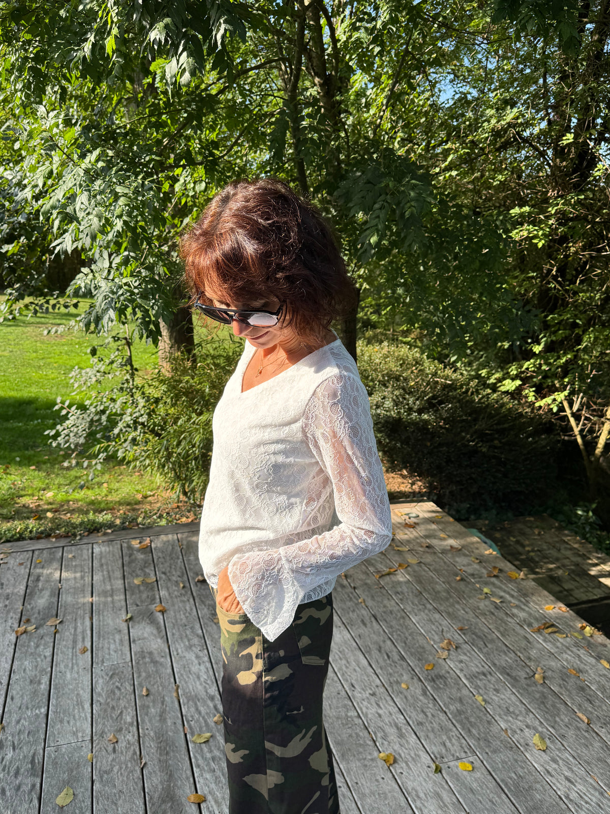 Top Dentelle Col V Blanc