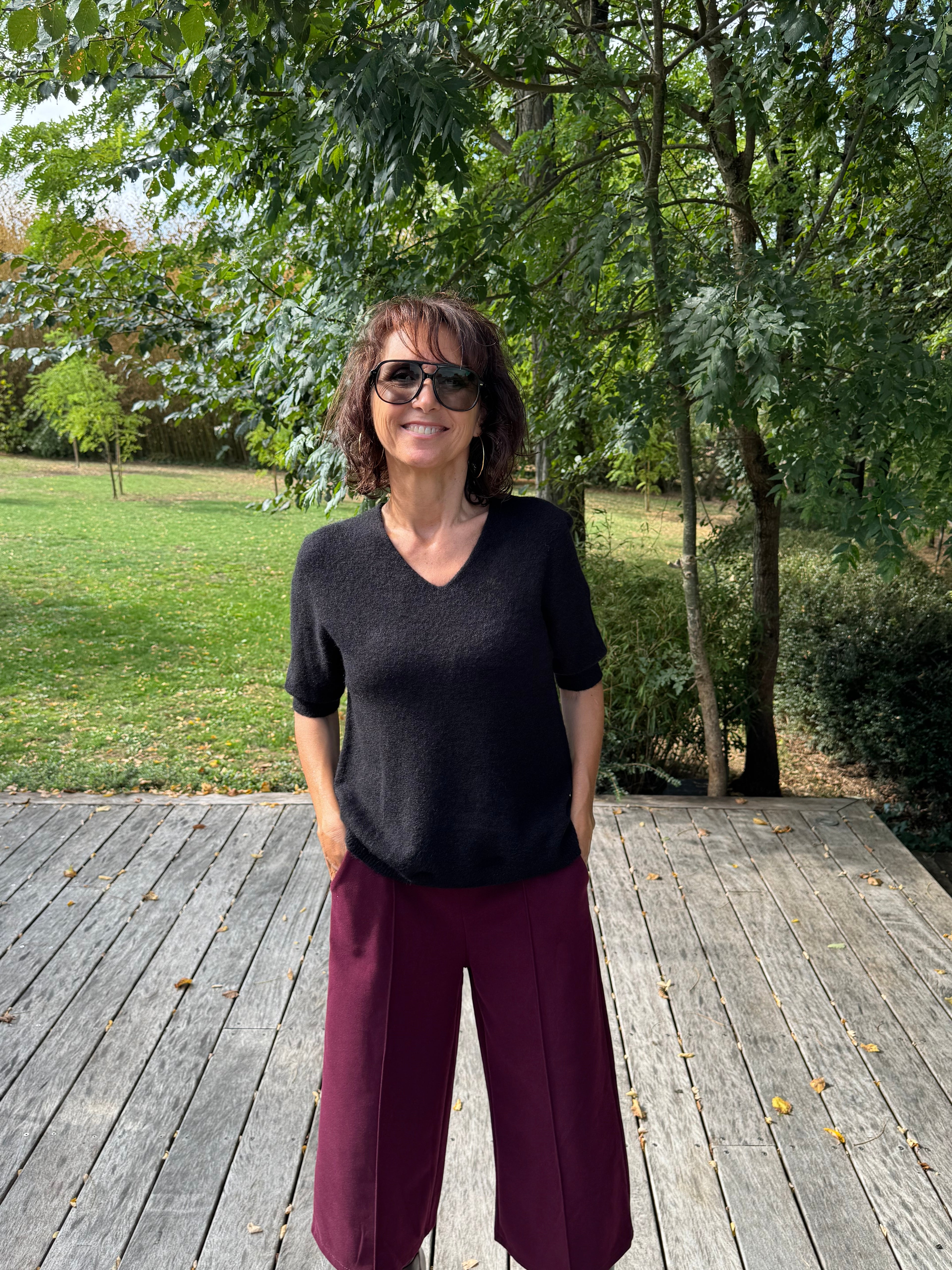 Pull Vincent Col V Manche Courte Noir