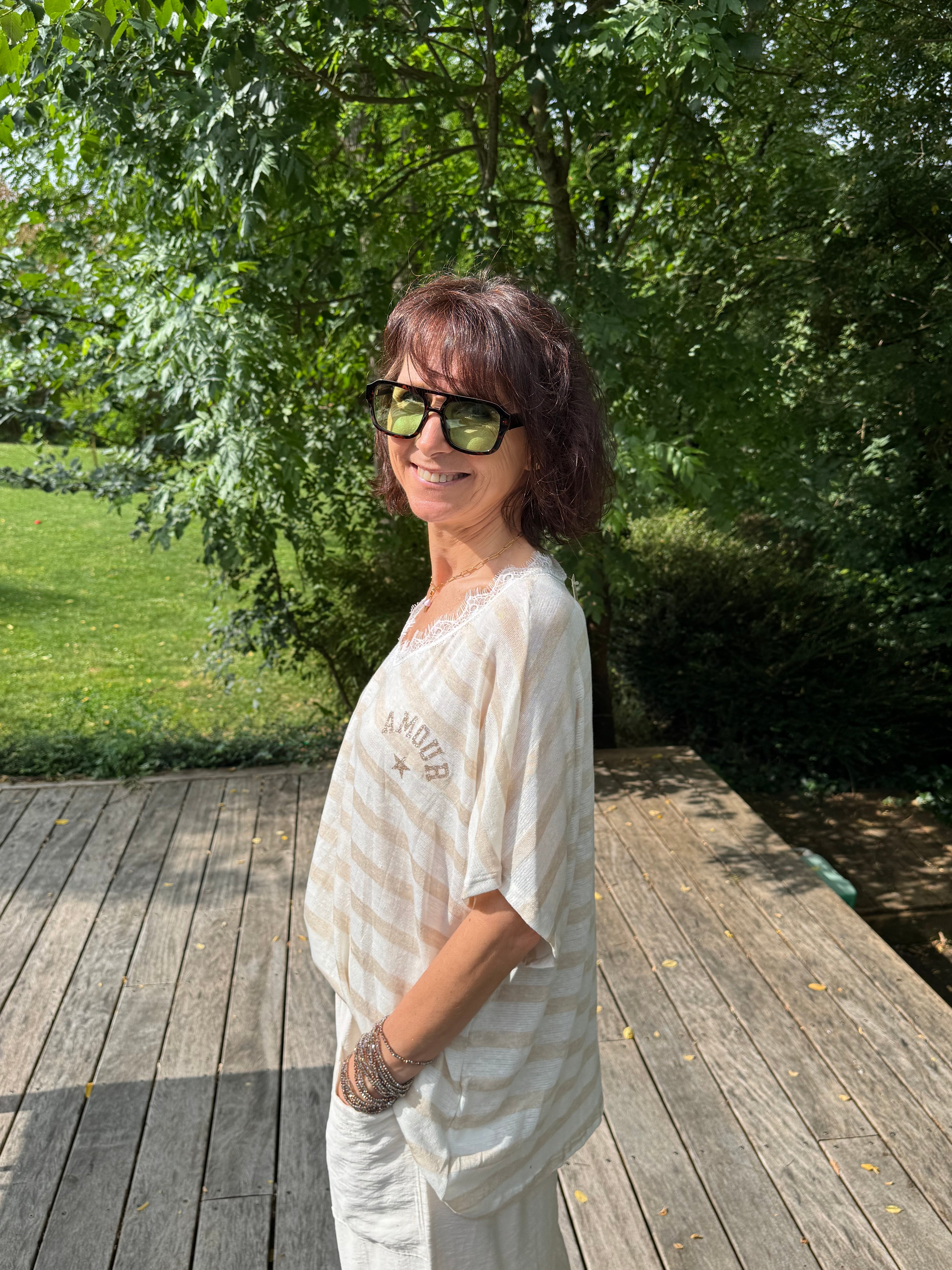 T Shirt Navy Amour Beige