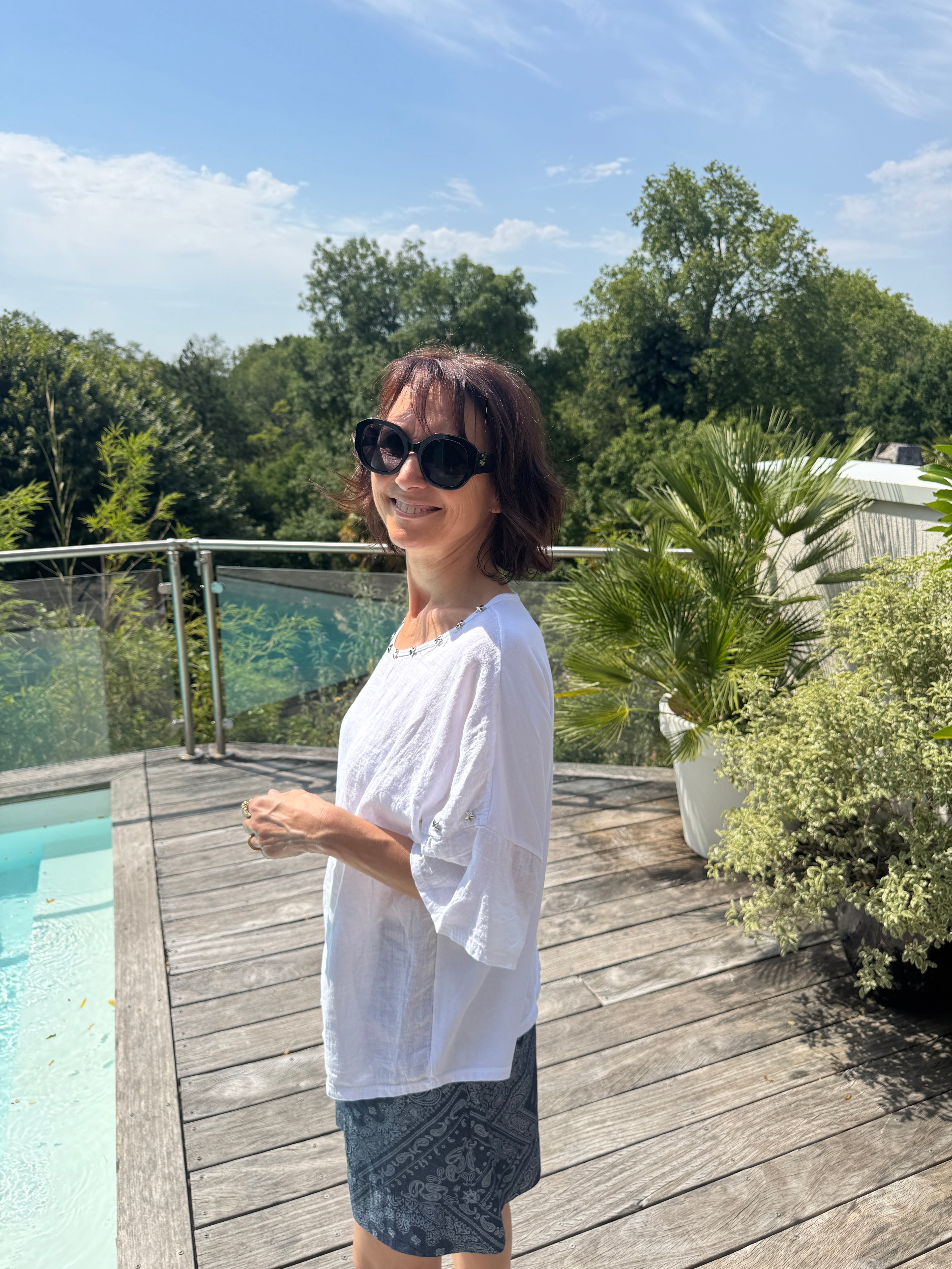 T Shirt Lin Étoiles Blanc