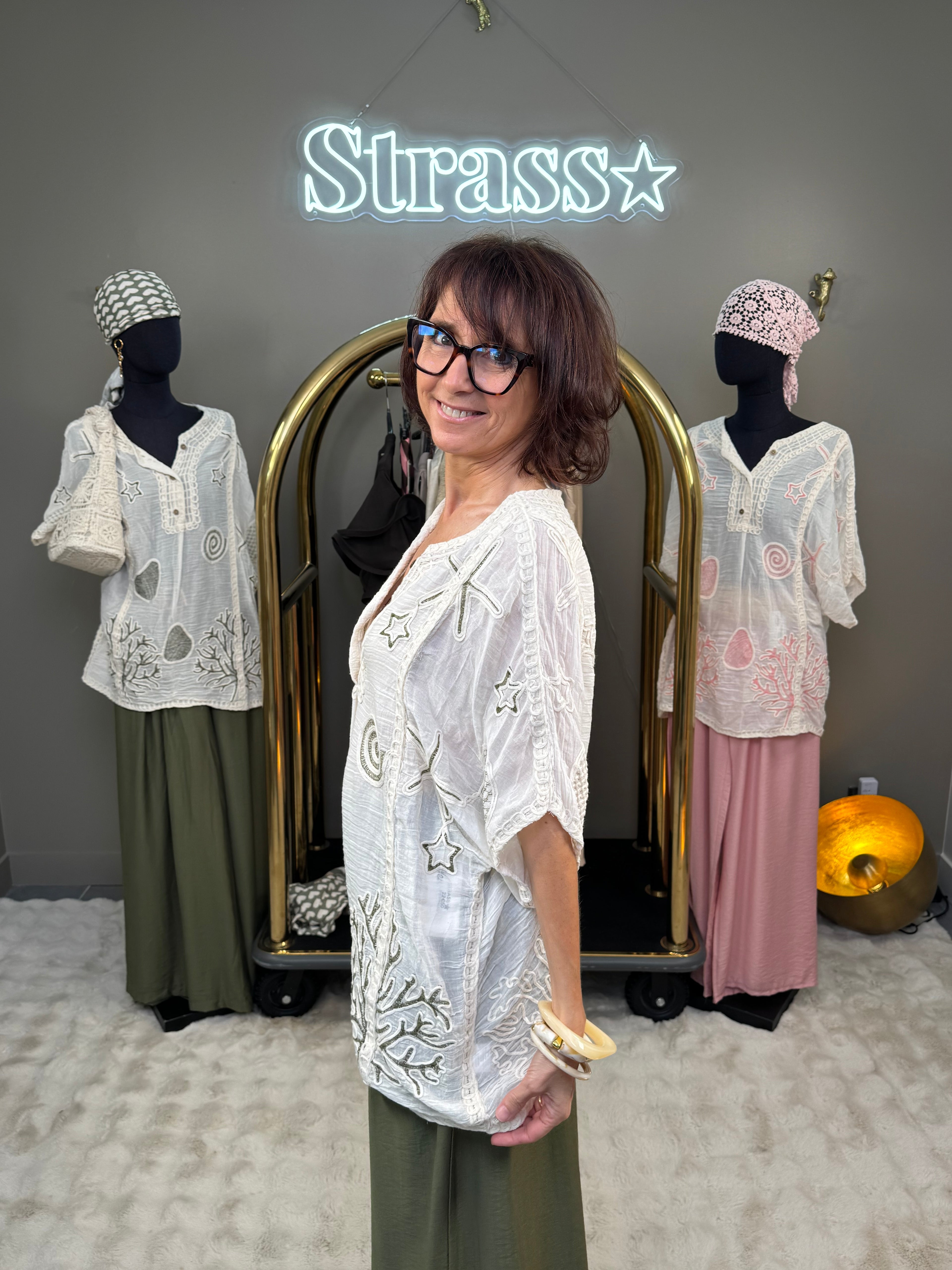 Blouse Brodée Coquillages Kaki