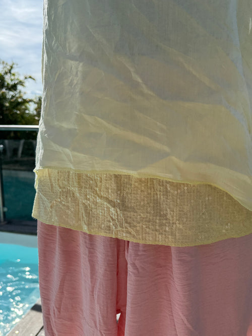 Blouse Soie et Paillettes Jaune