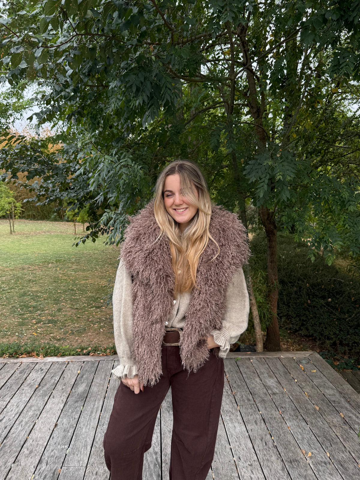 Gilet mouton de Mongolie taupe
