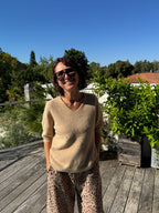 Pull Vincent Col V Manche Courte  Camel clair