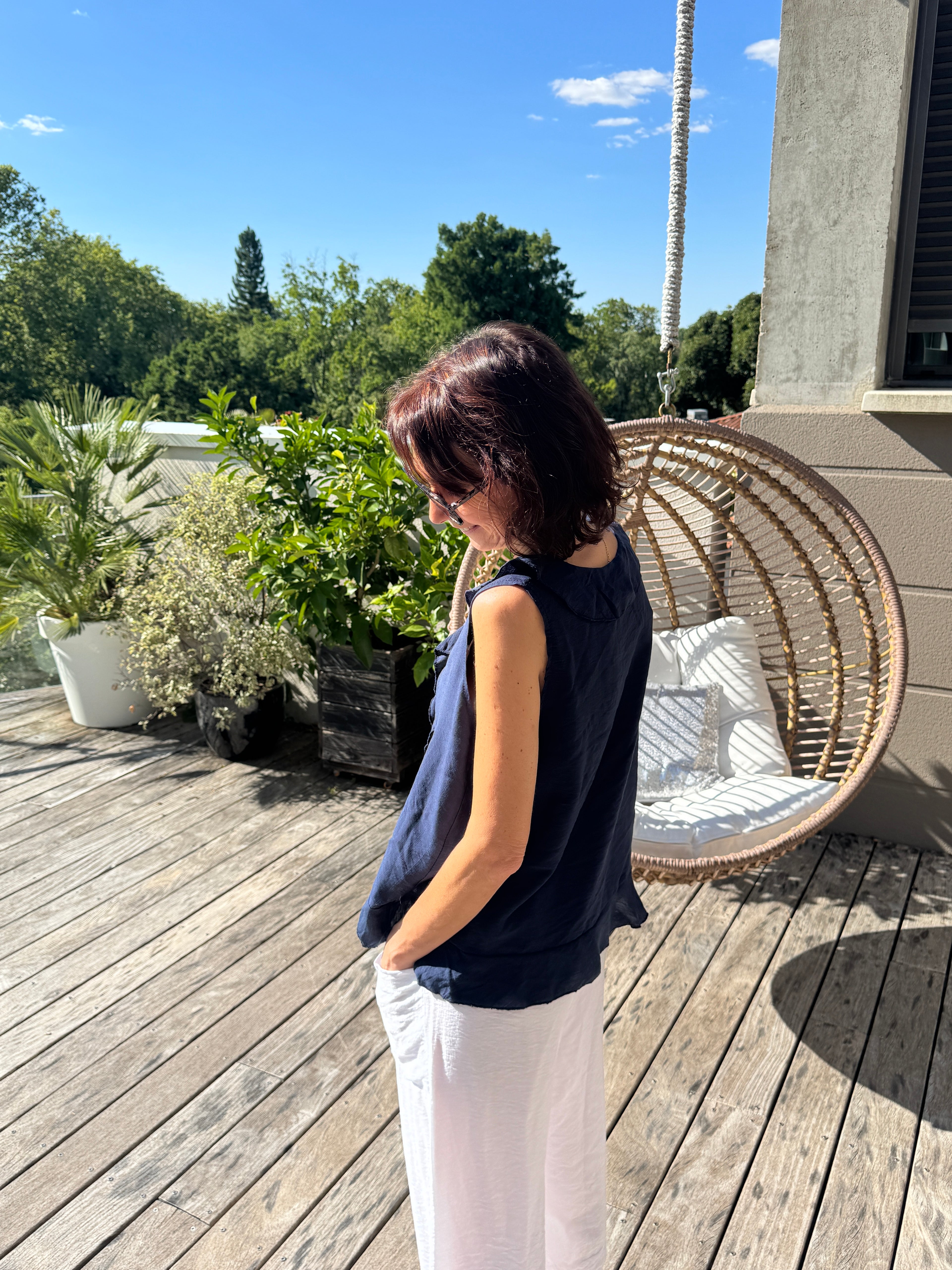 Débardeur Soleil Broche Bleu Marine