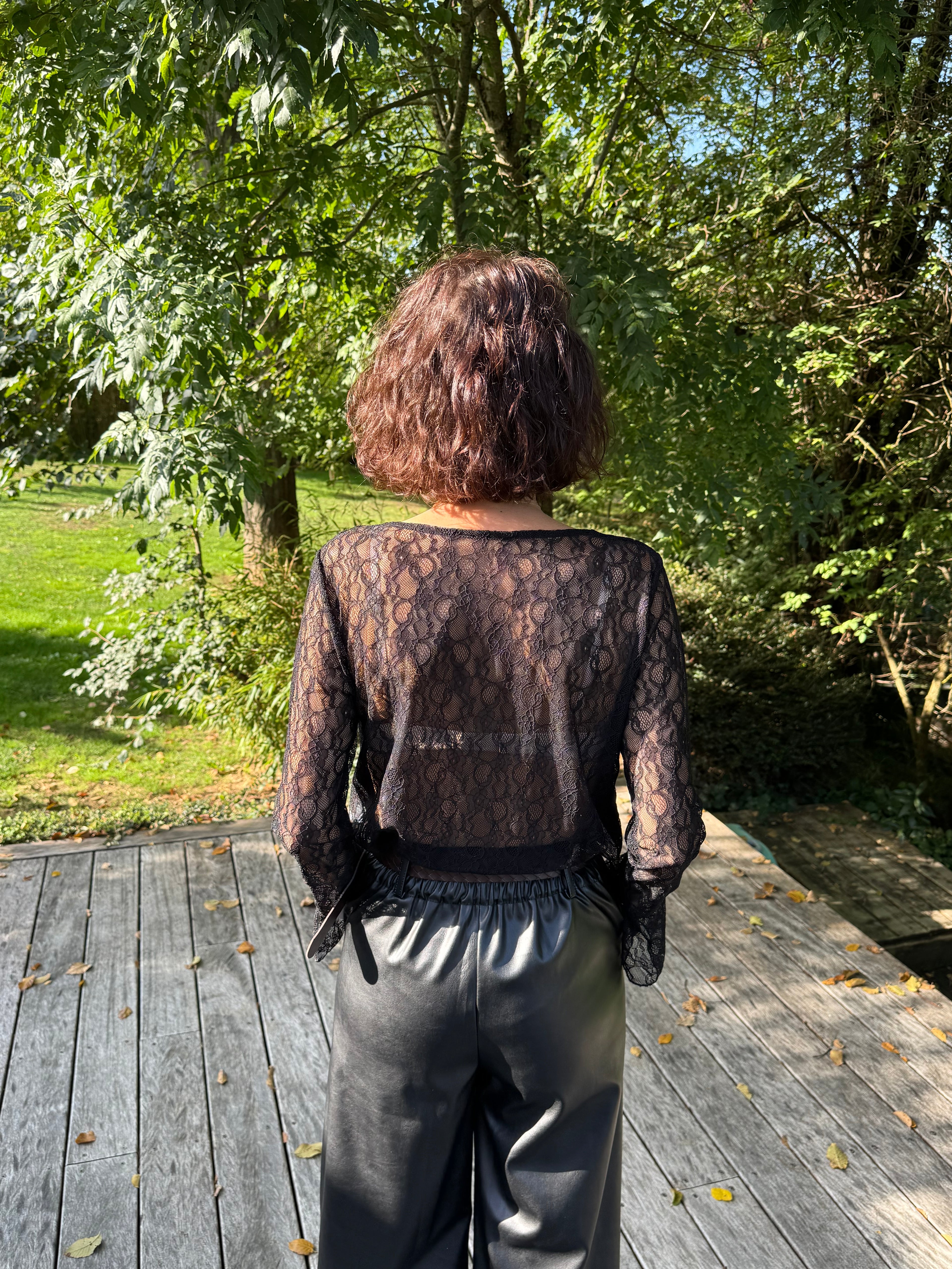 Top Dentelle Col V Noir