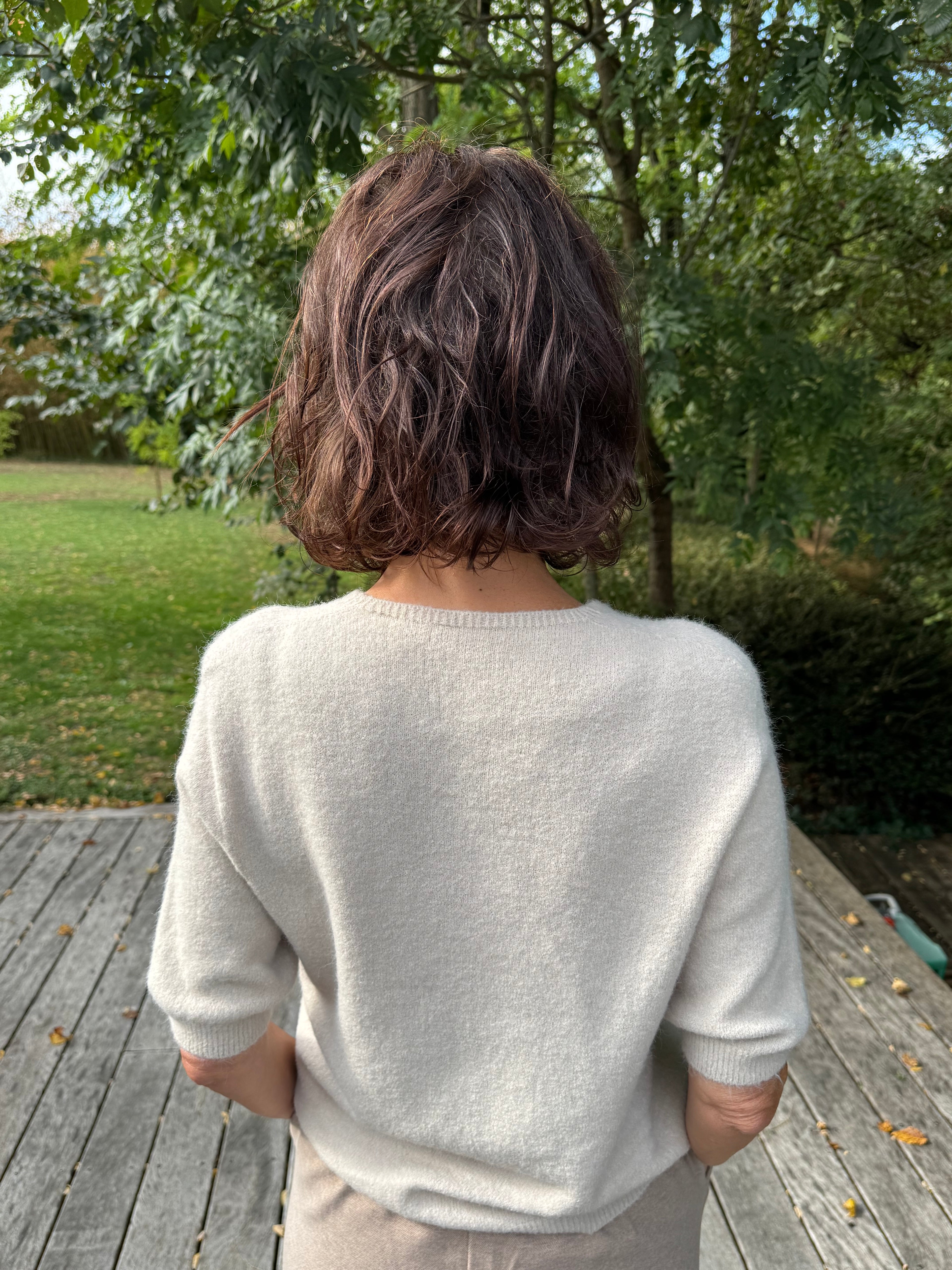 Pull Vincent Col V Manche Courte Beige