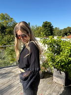Pull manche dentelle noir