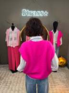 Gilet Mohair Sans Manche Rose Fluo