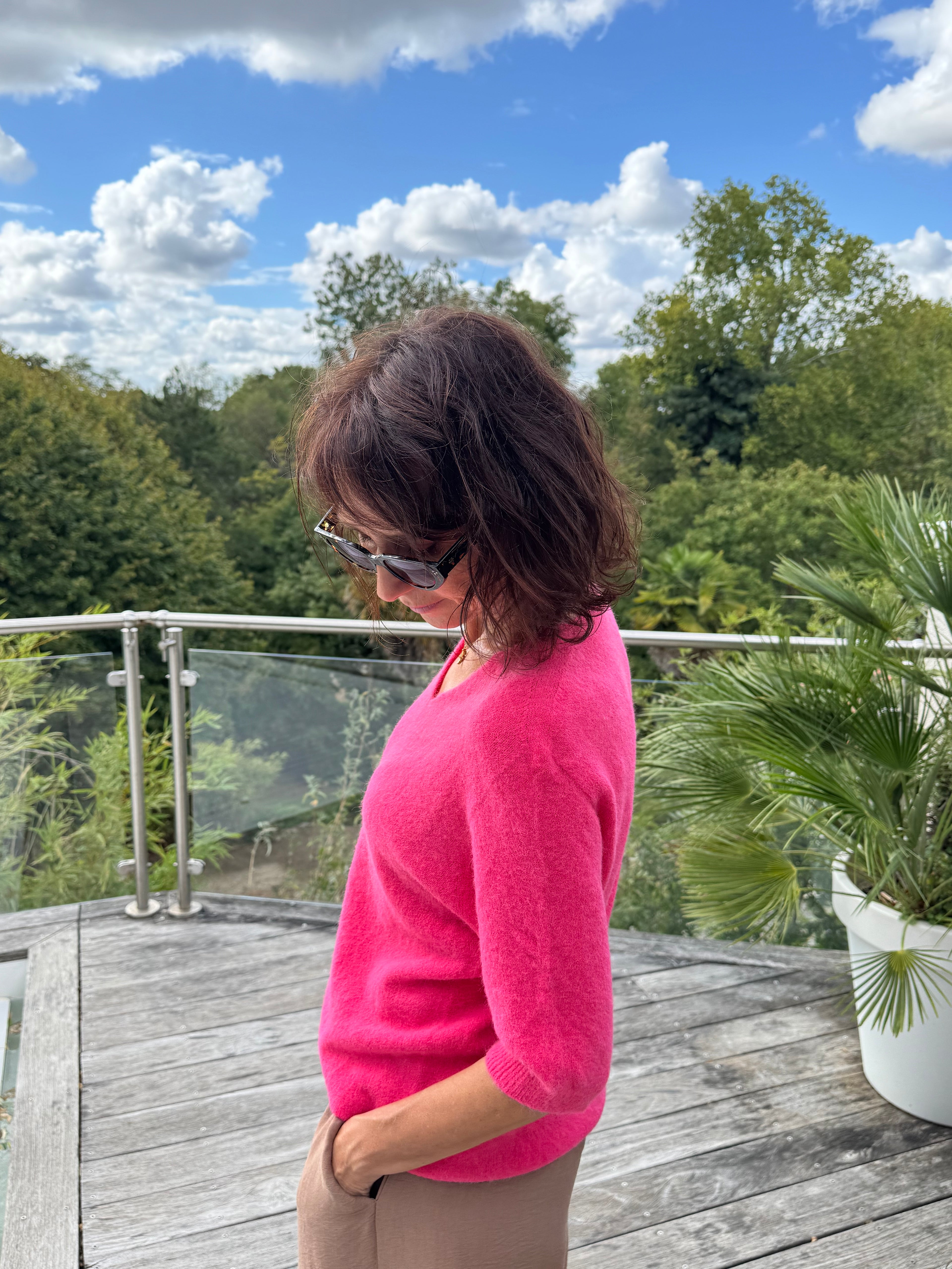 Pull Vincent Col V Manche Courte Corail