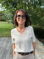 Pull Vincent Col V Manche Courte Beige