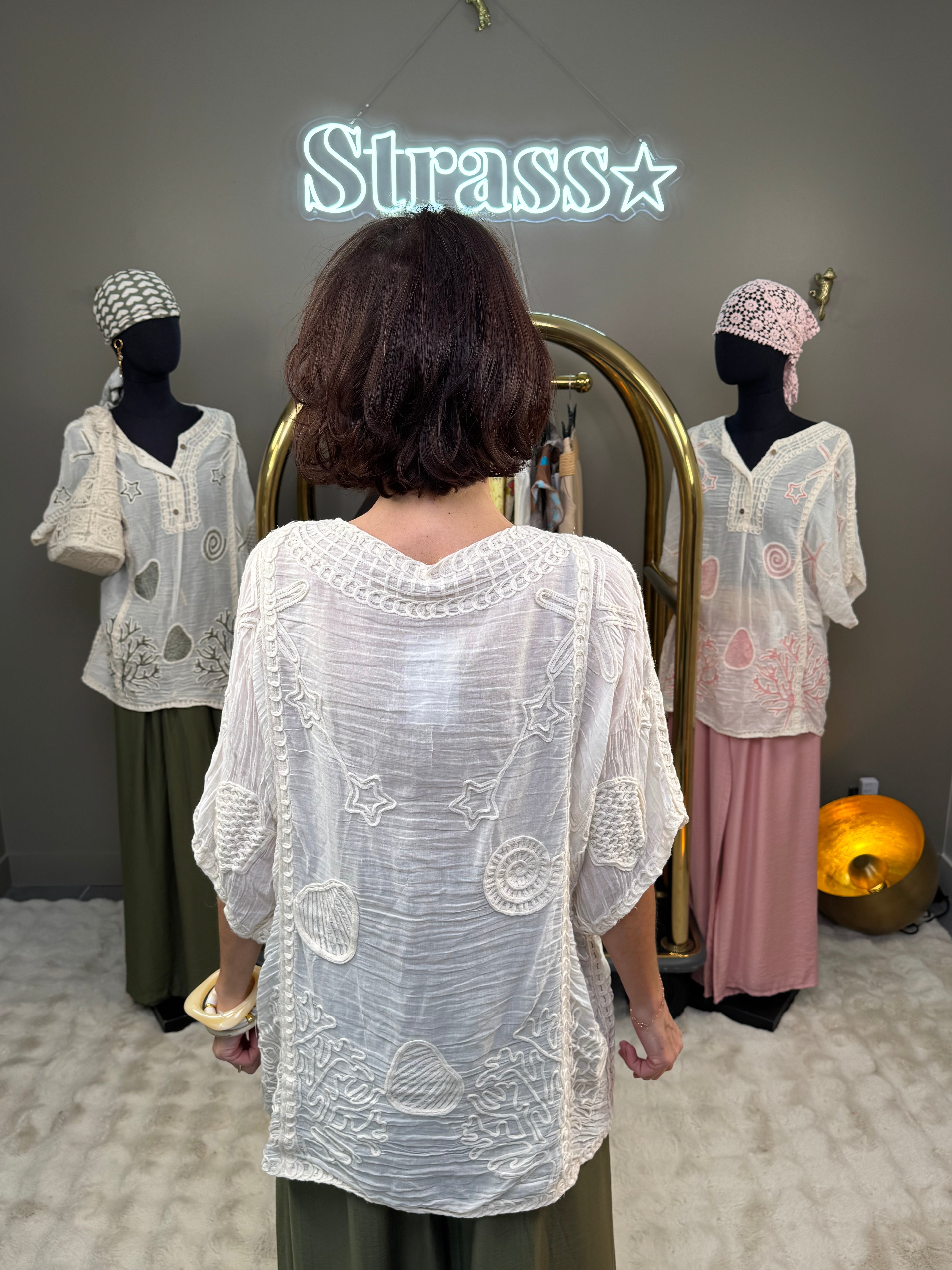 Blouse Brodée Coquillages Kaki