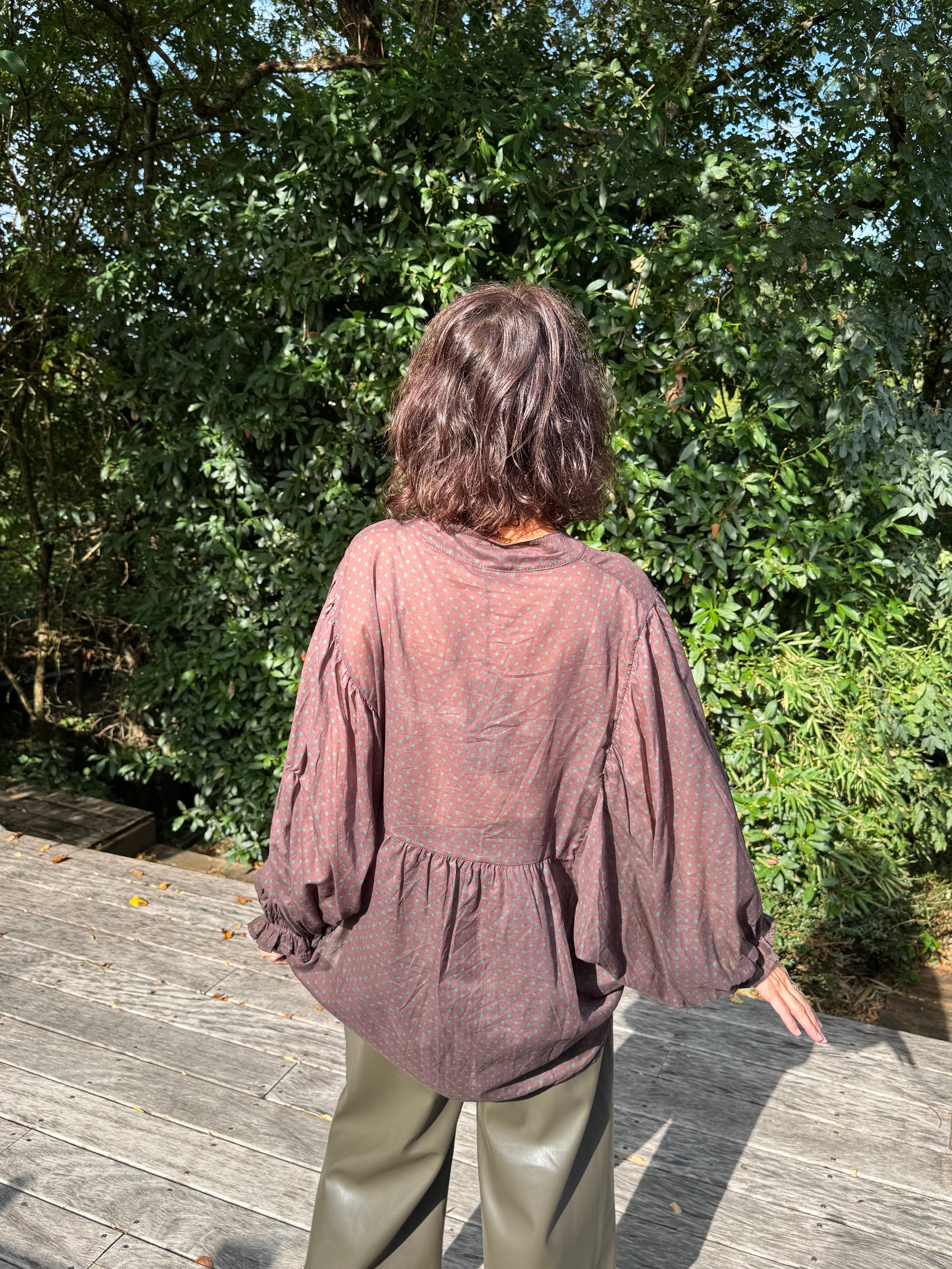 Blouse Choco Pois Vert