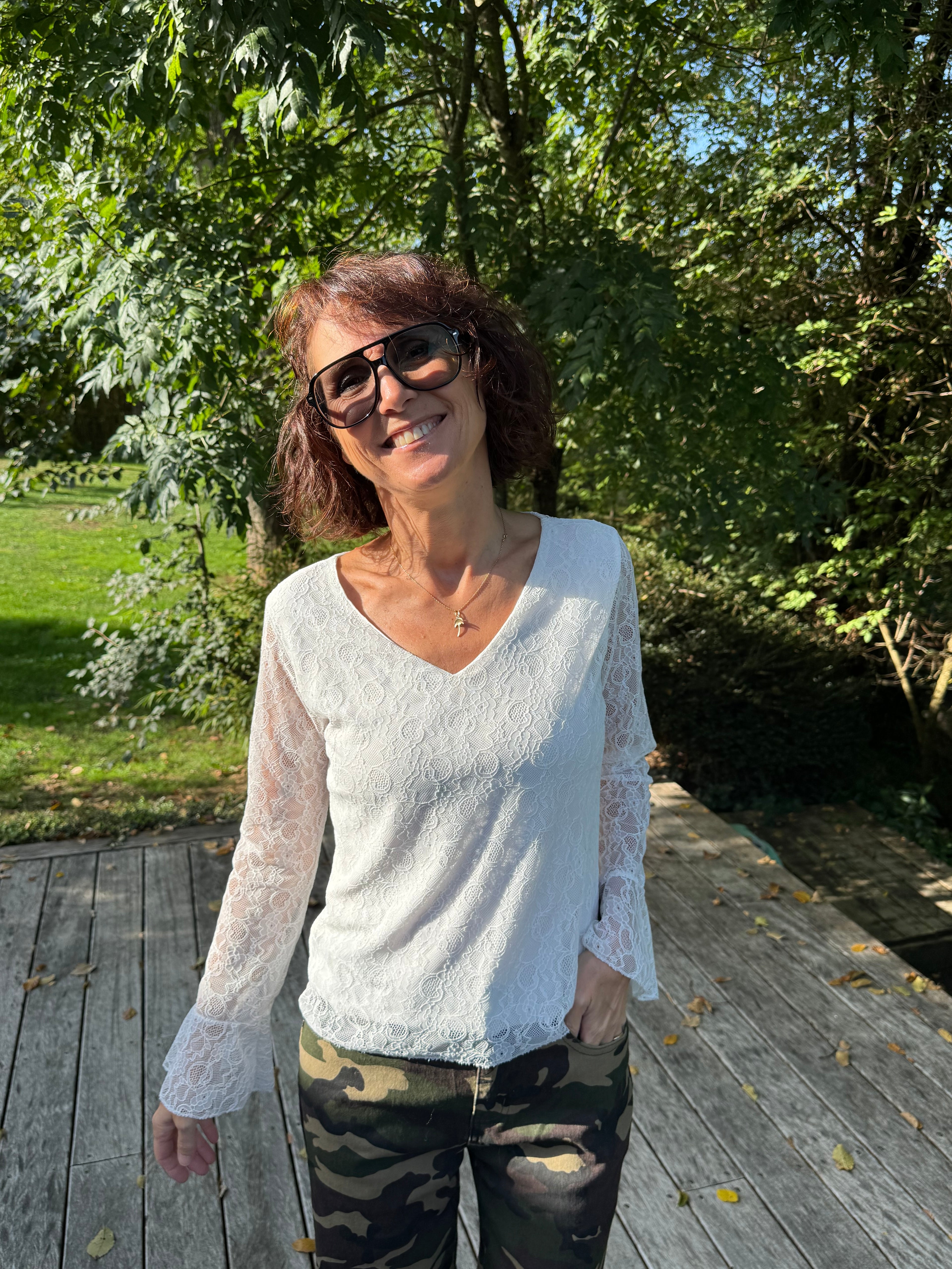 Top Dentelle Col V Blanc