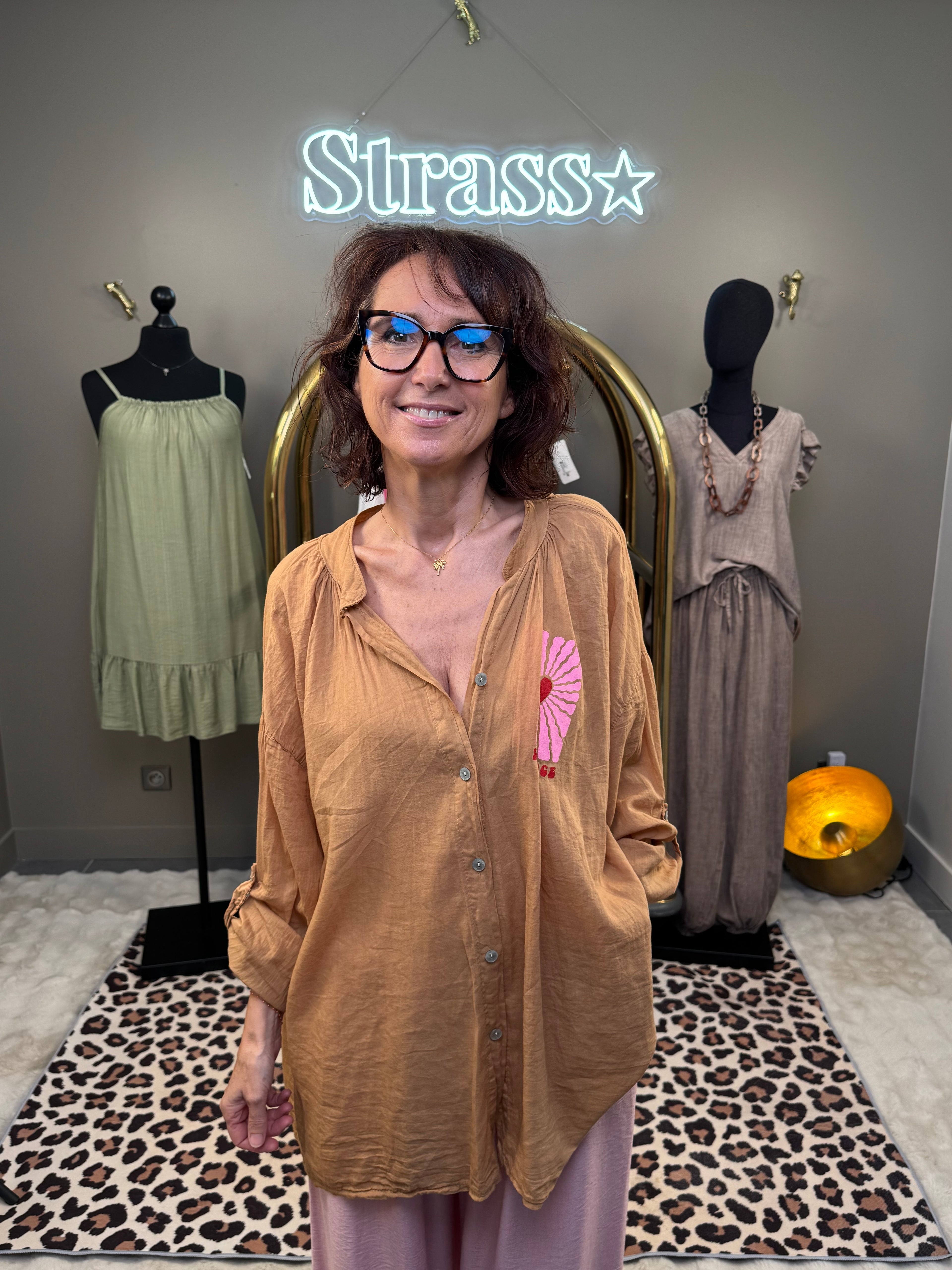 Chemise Love Peace Camel