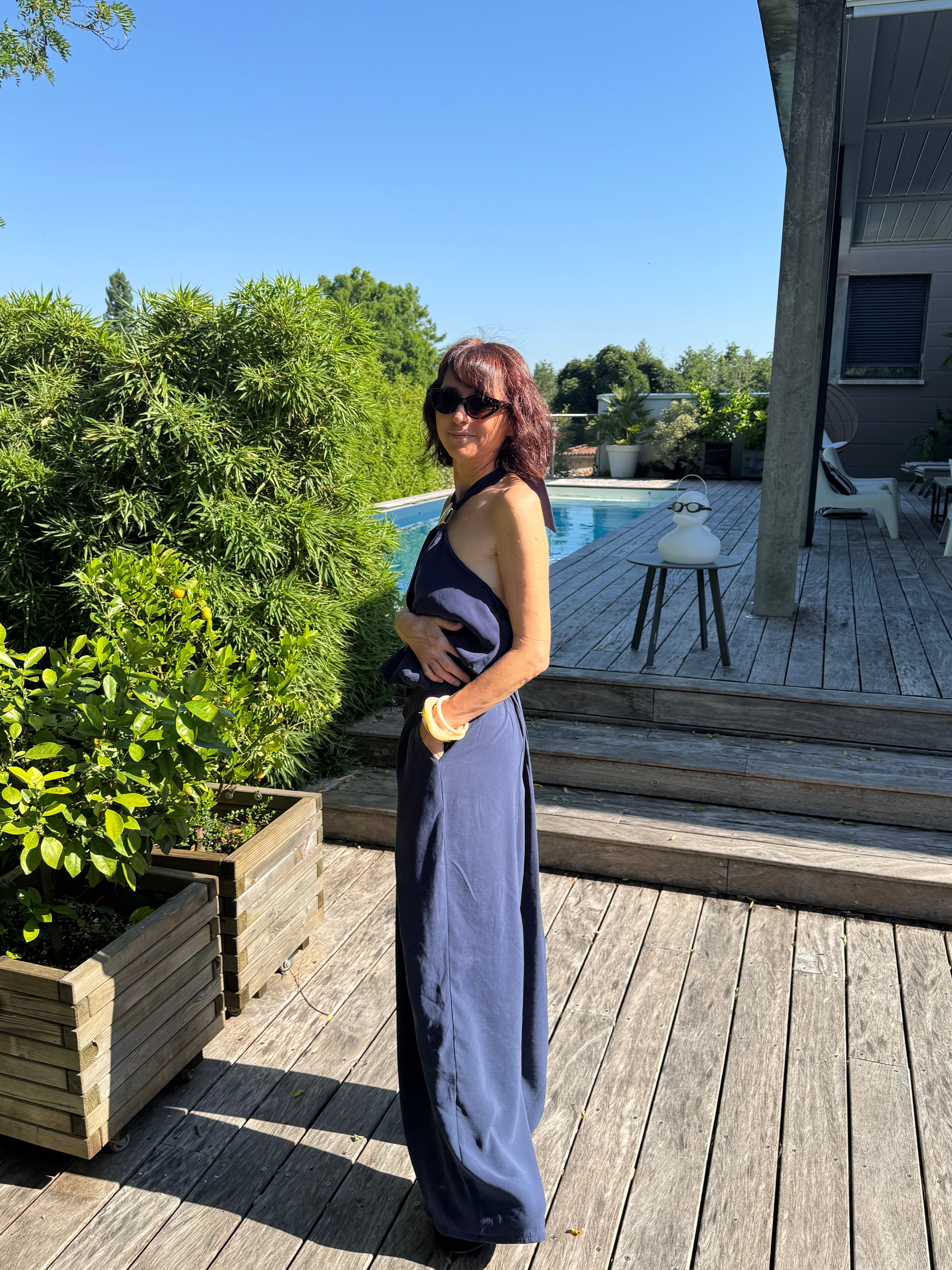 Pantalon Drapé Capri Bleu Marine