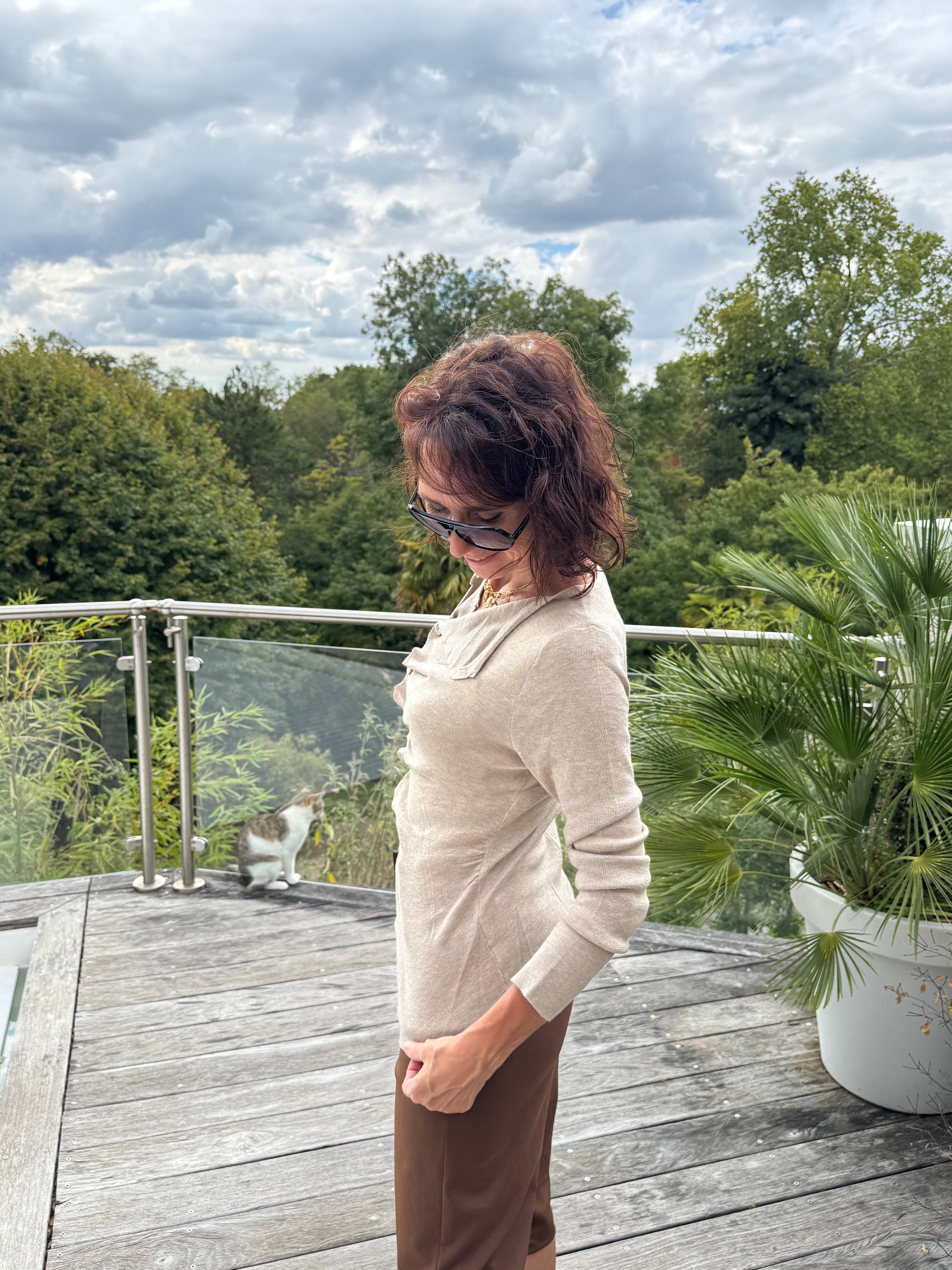 Pull gilet drapé beige