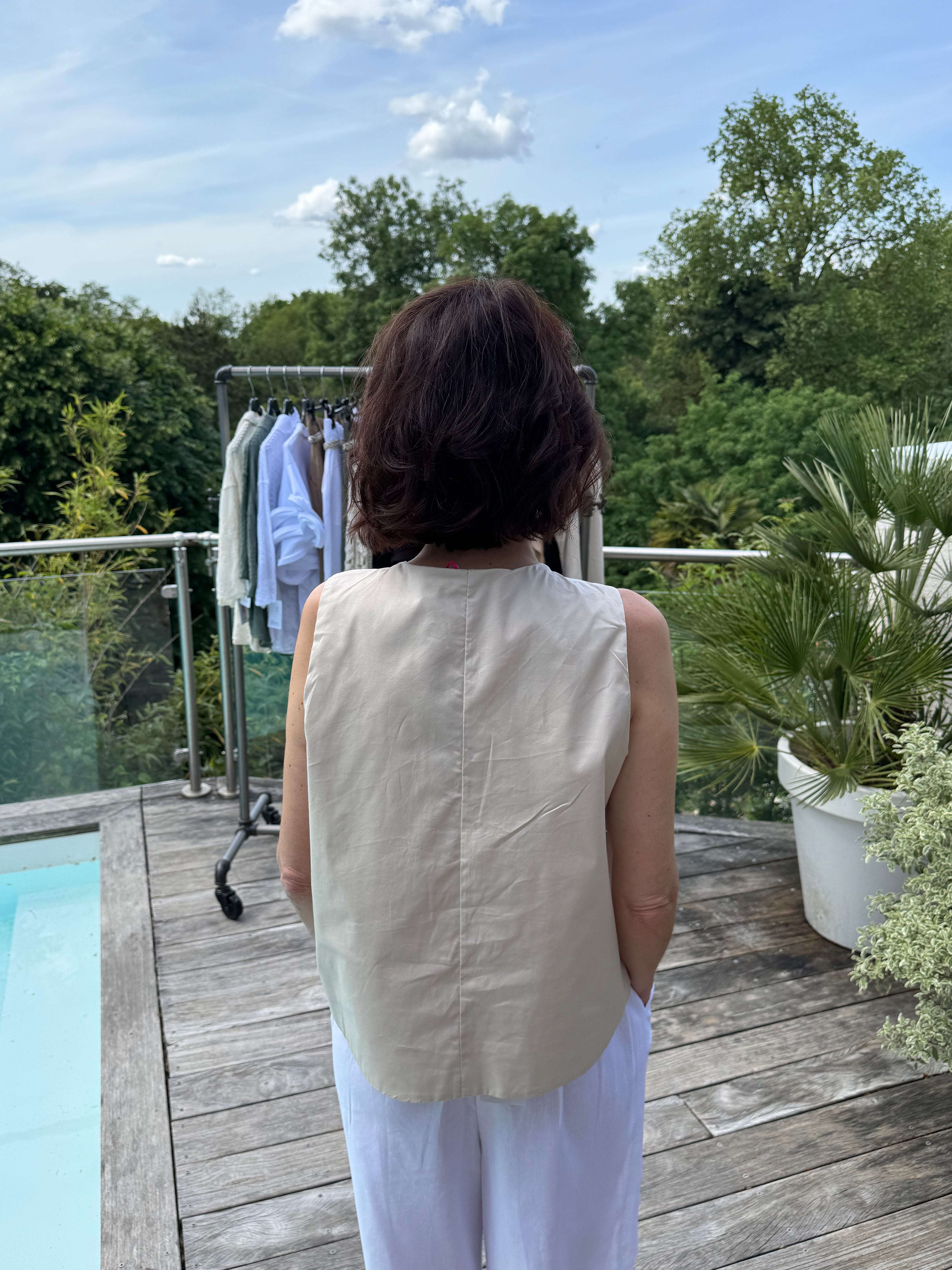 Top Petit Gilet Noeud Beige