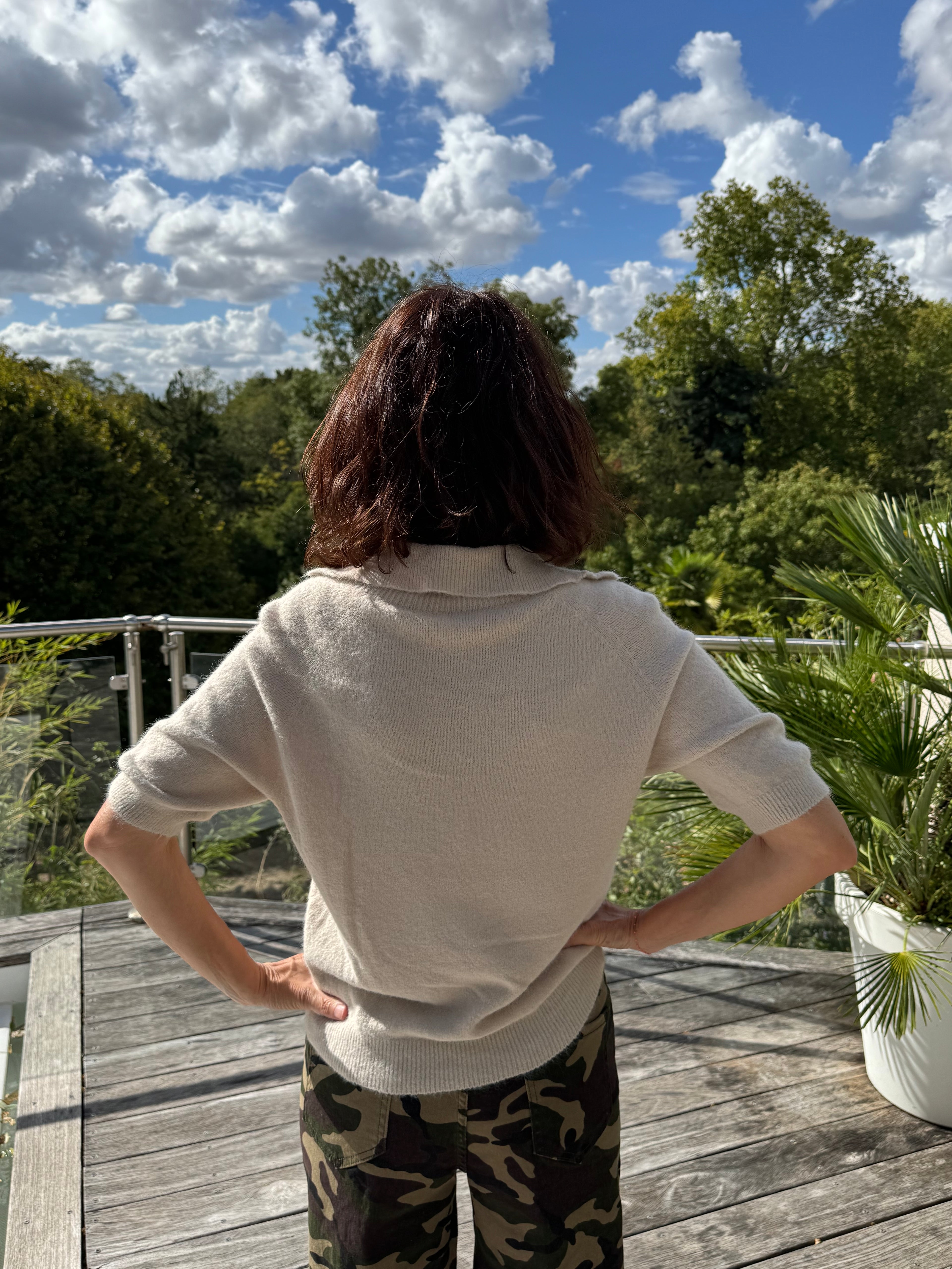 Pull Polo Manches Courtes Beige