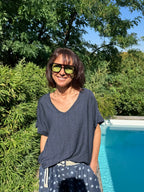 Top Dos Dentelle Bleu Marine