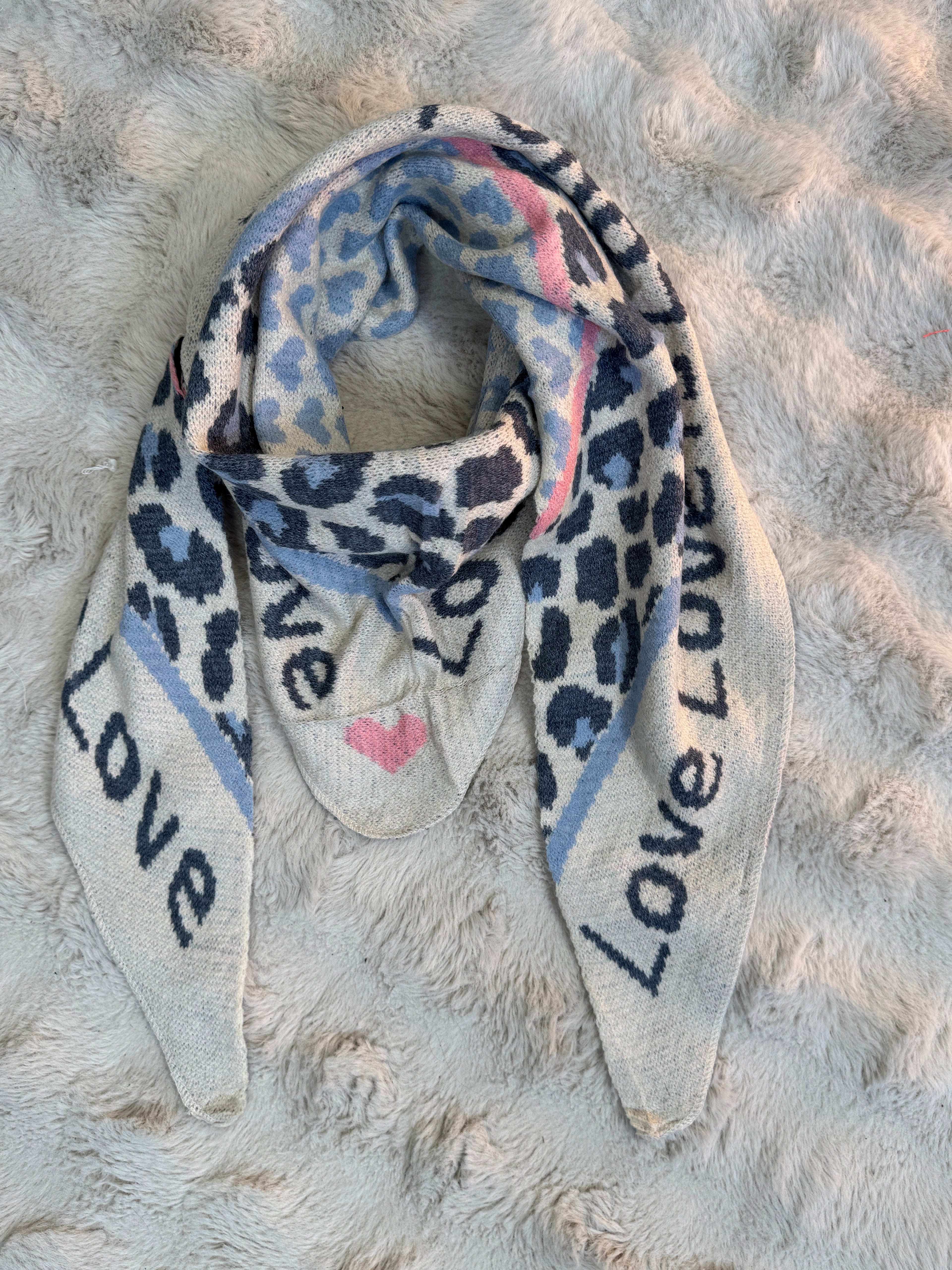 Écharpe Love Is Love écru et bleu ciel