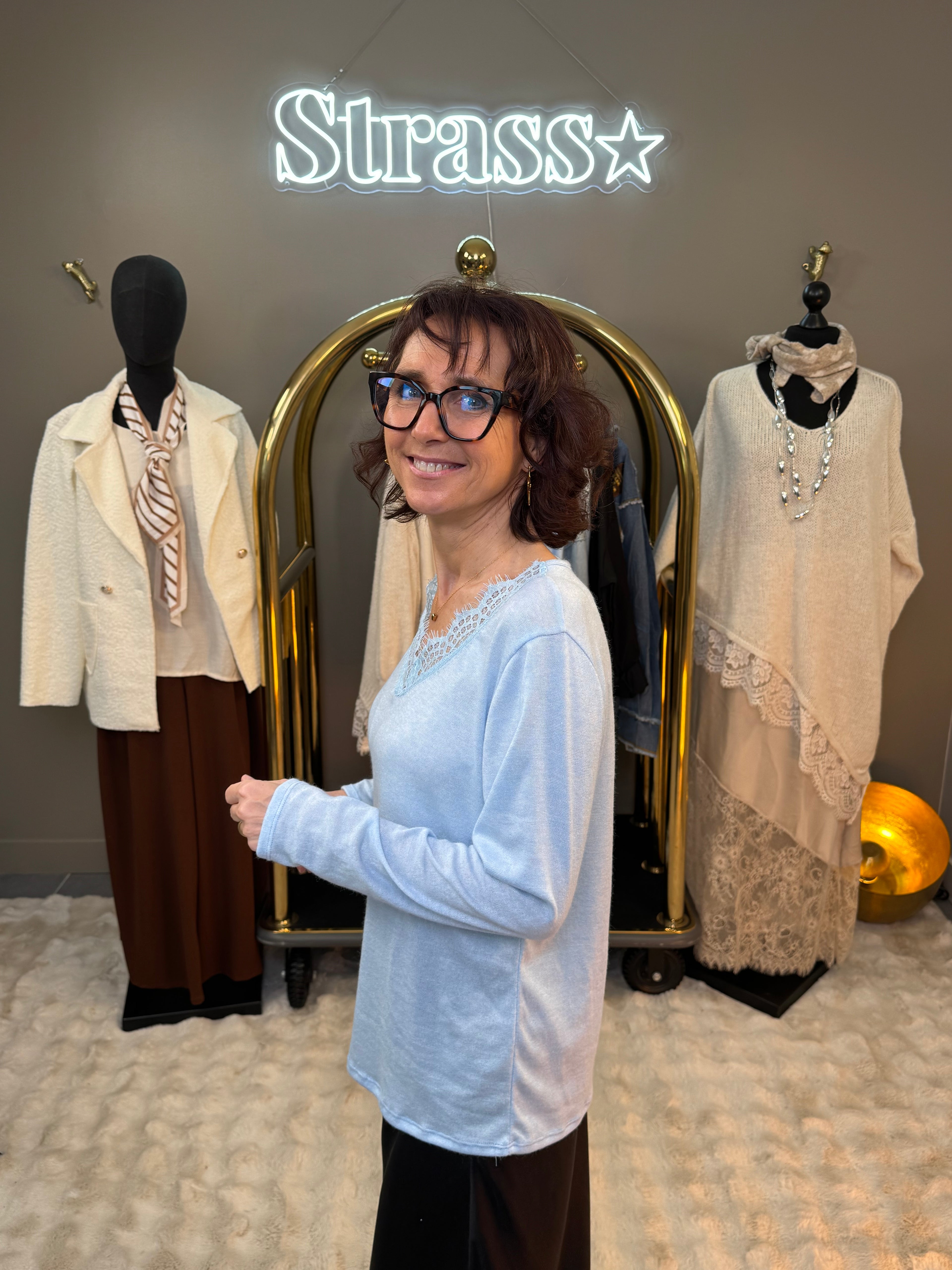 Top Chaud Chaud Dentelle Bleu Ciel